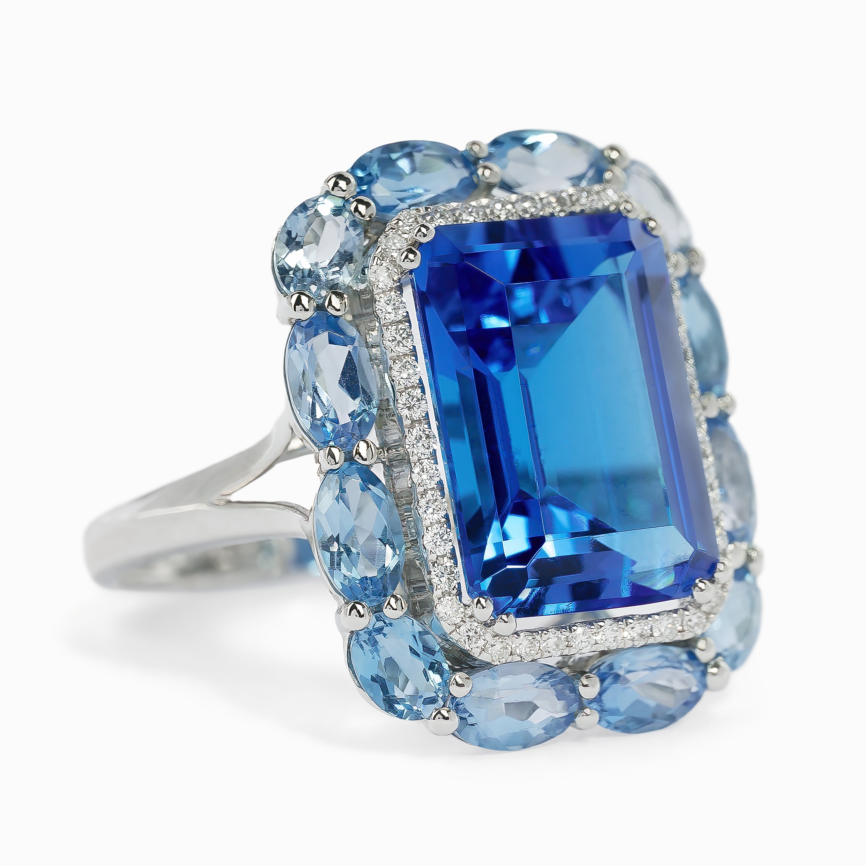 White Gold Ring with Diamond, Topaz Stones