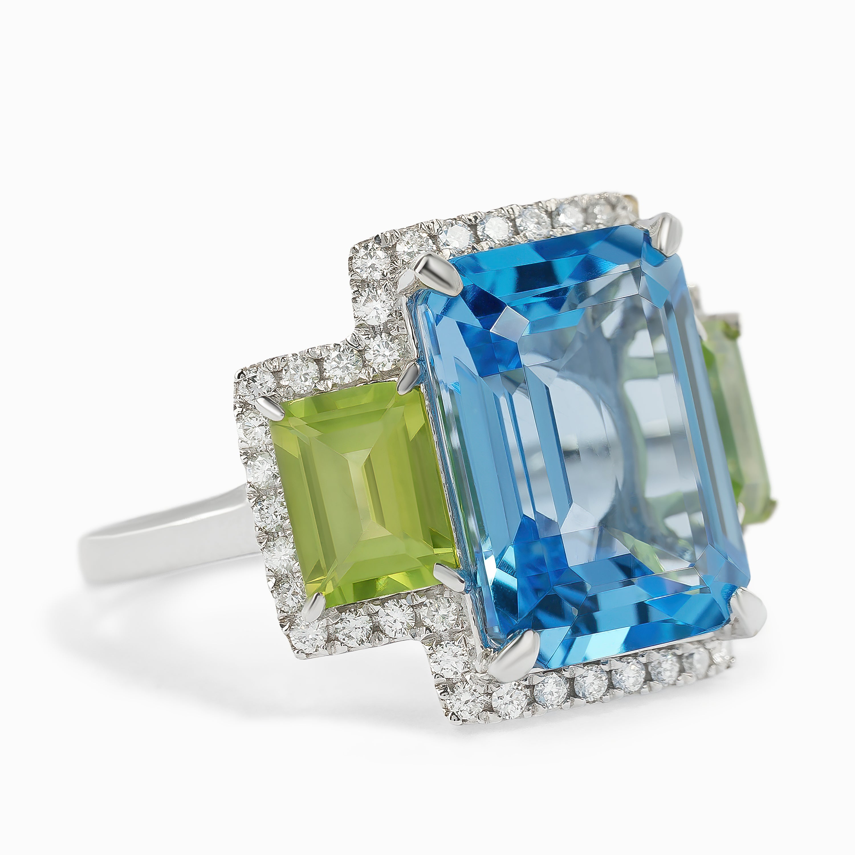 White Gold Ring with Diamond, Peridot, Topaz Stones