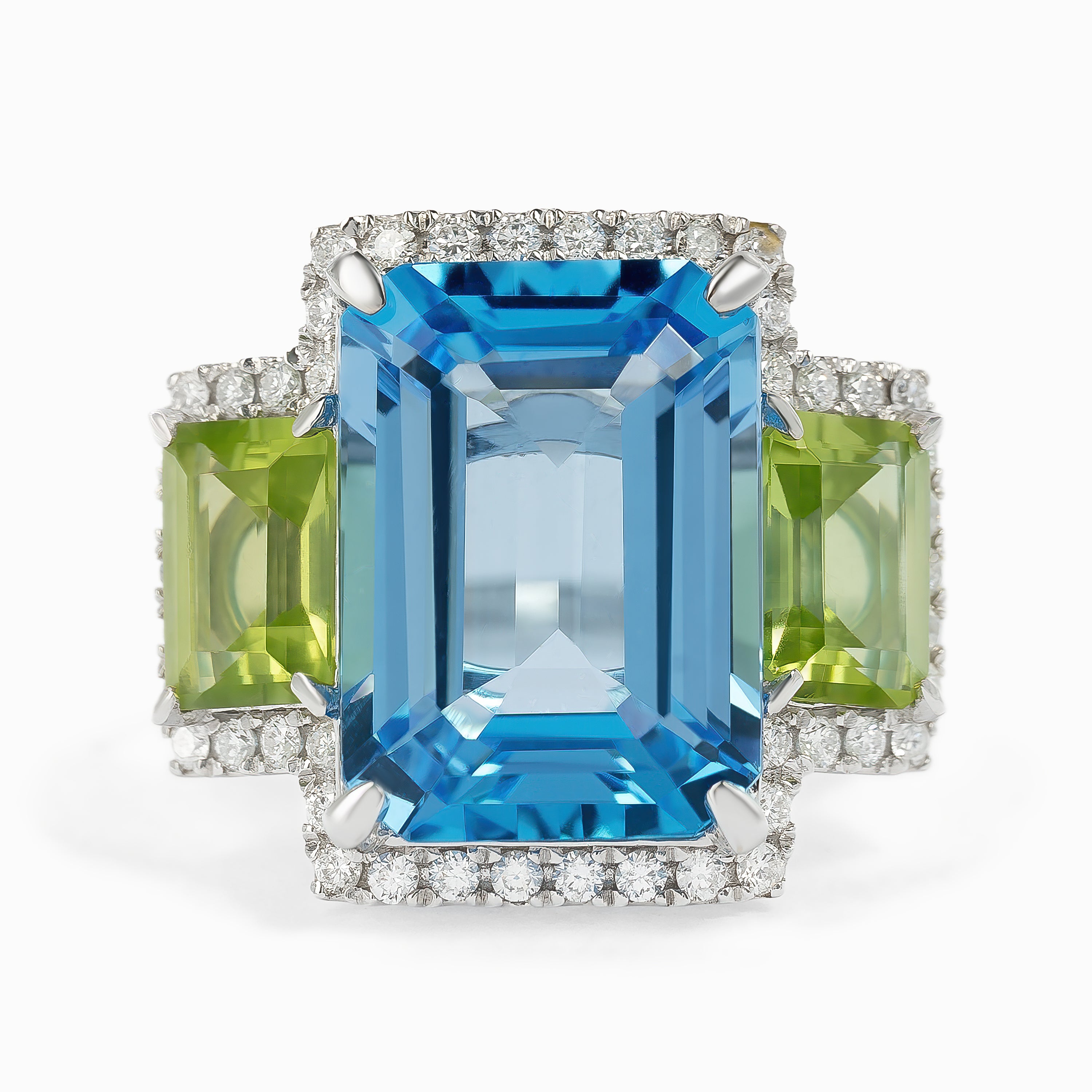 White Gold Ring with Diamond, Peridot, Topaz Stones