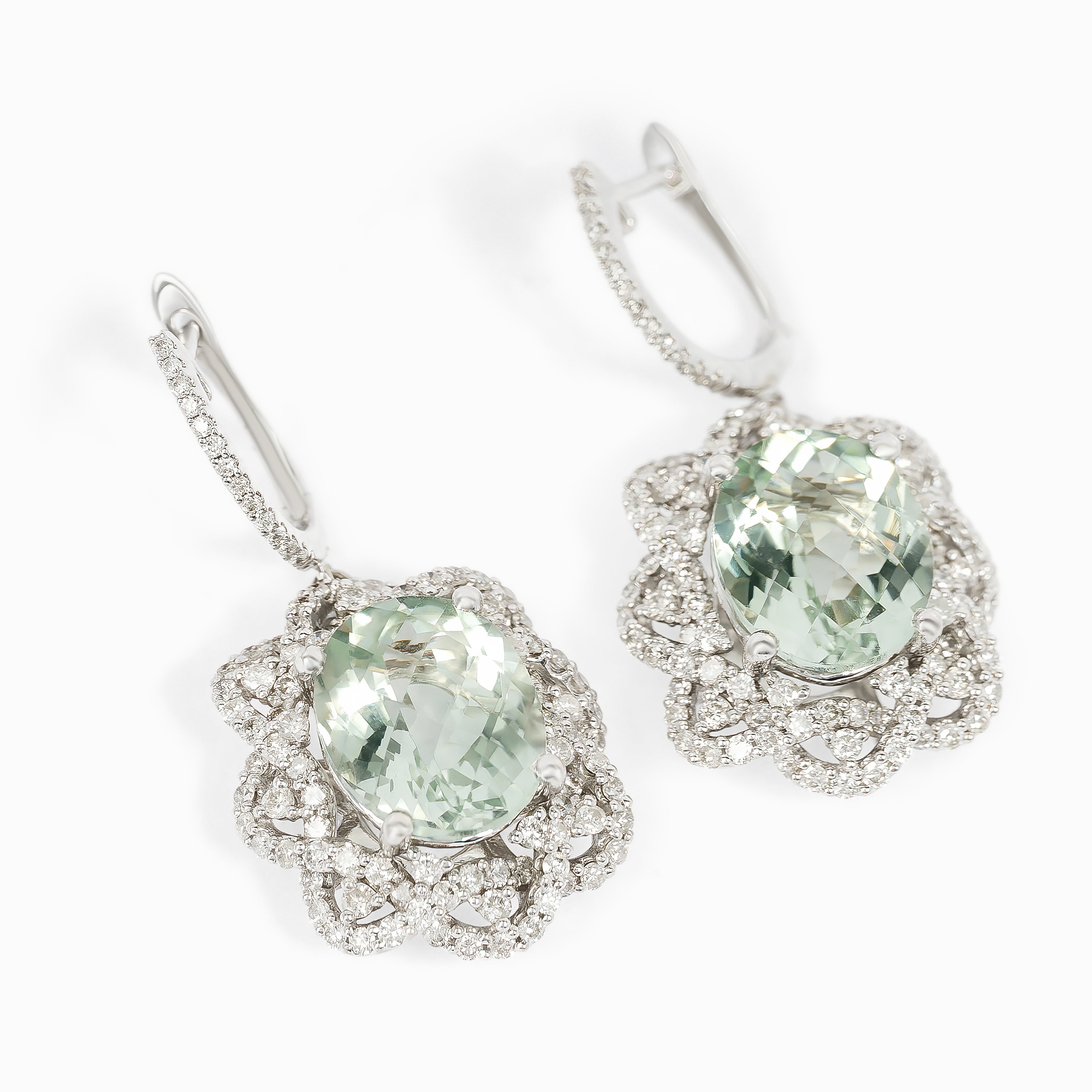 White Gold Drop Earrings with Amethyst, Diamond Stones