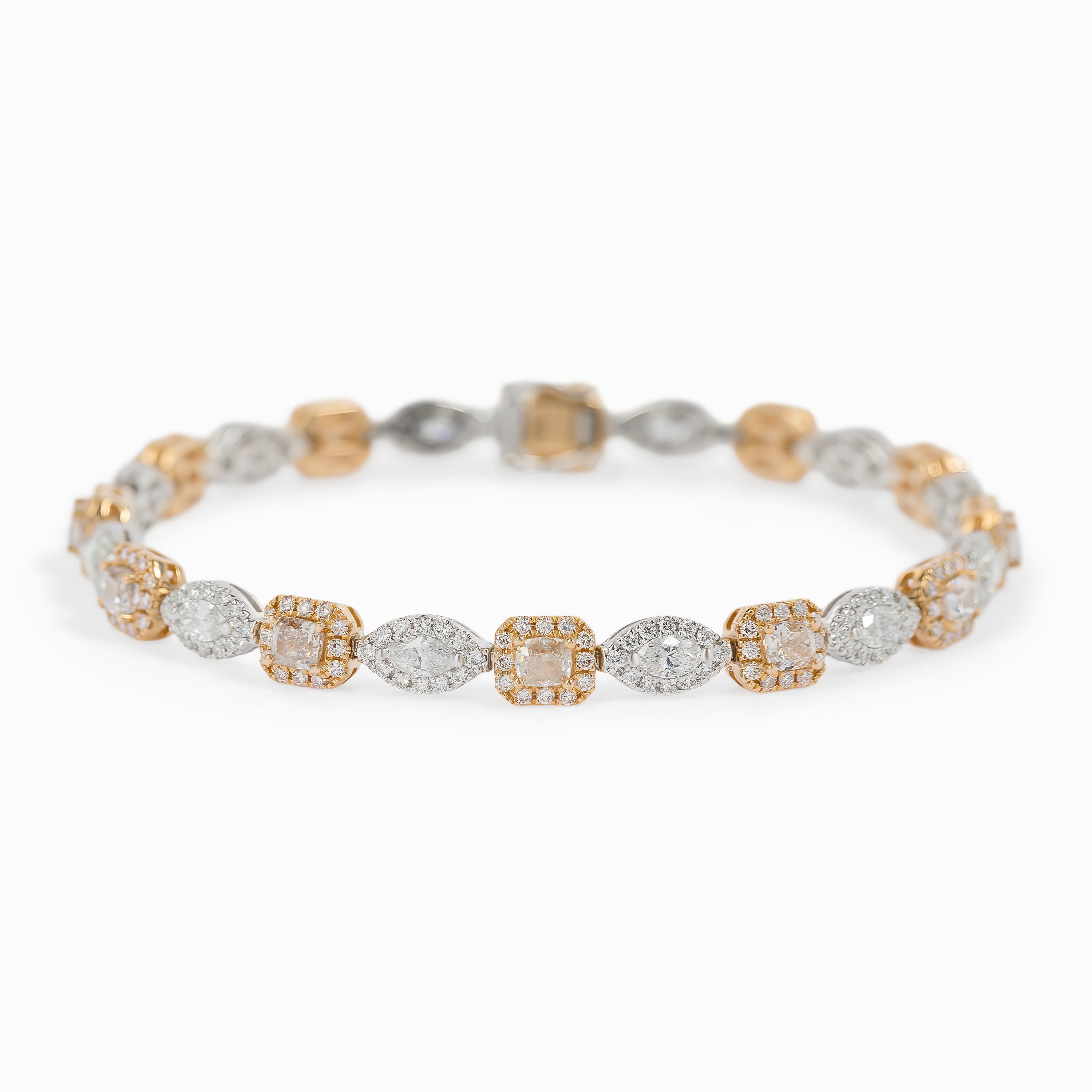 White Gold Rose Gold Gemstone Bracelet with Diamond Only Stones