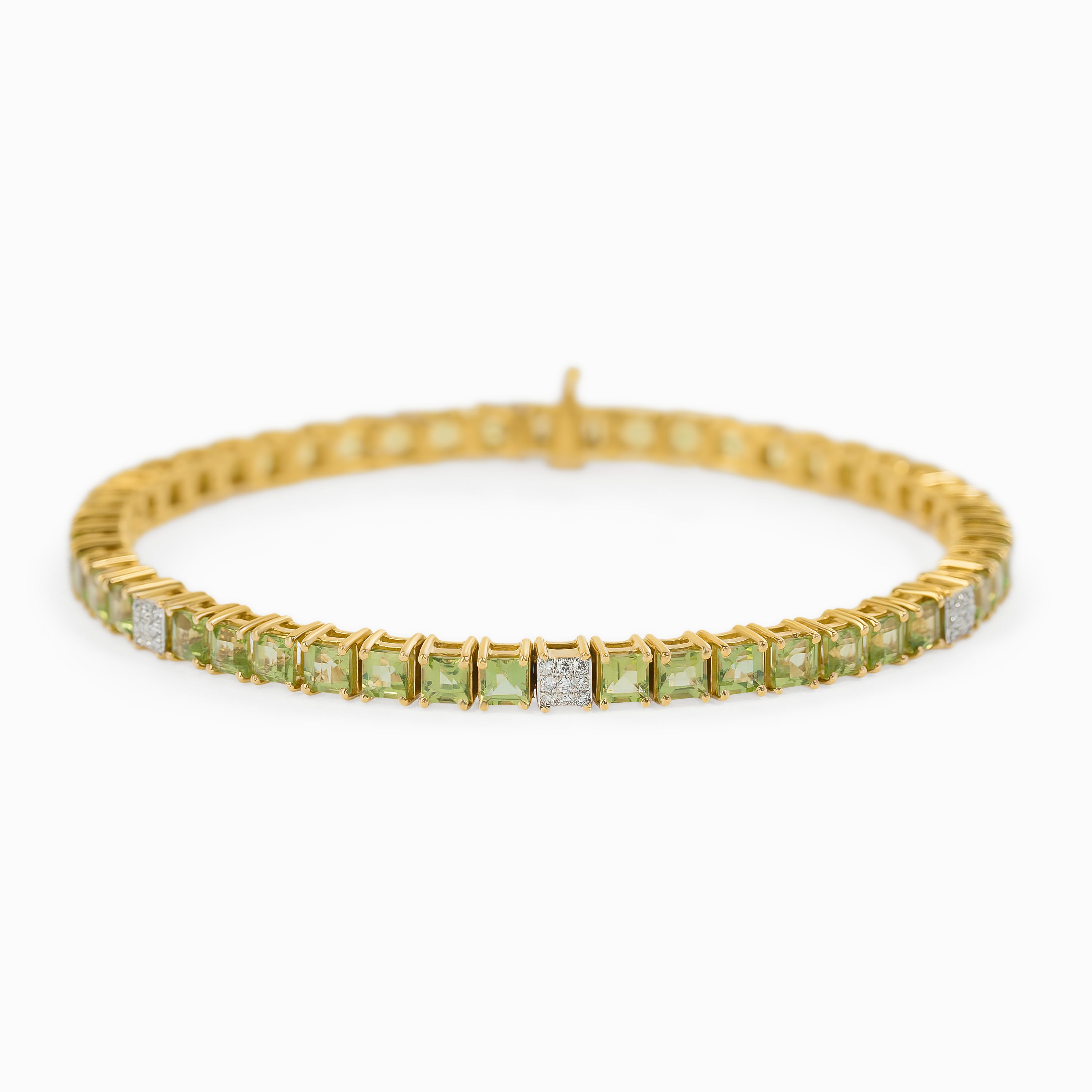 Yellow Gold Tennis Bracelet with Diamond, Peridot Stones