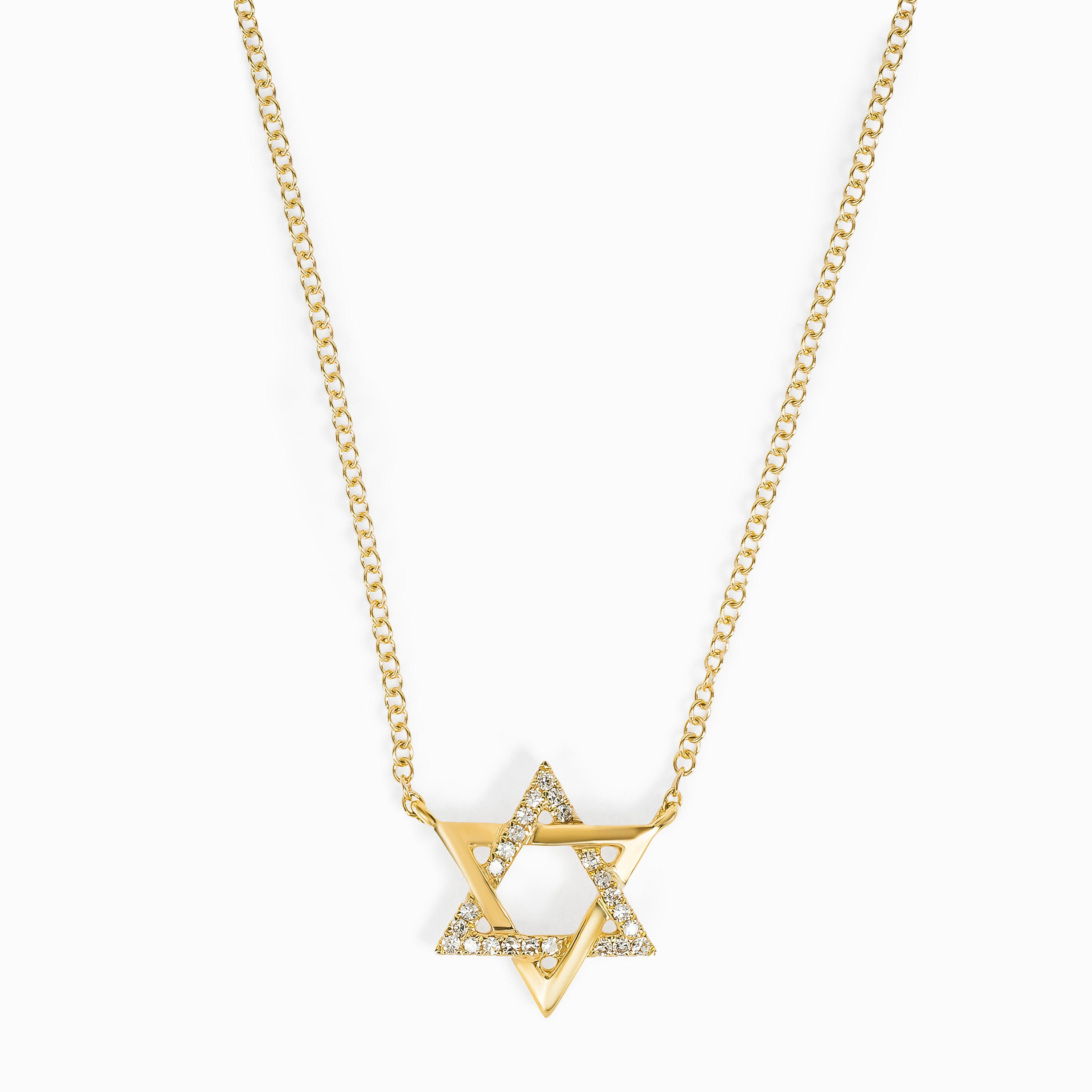 Magen David Star Yellow Gold Pendant Necklace with Diamond Only Stones