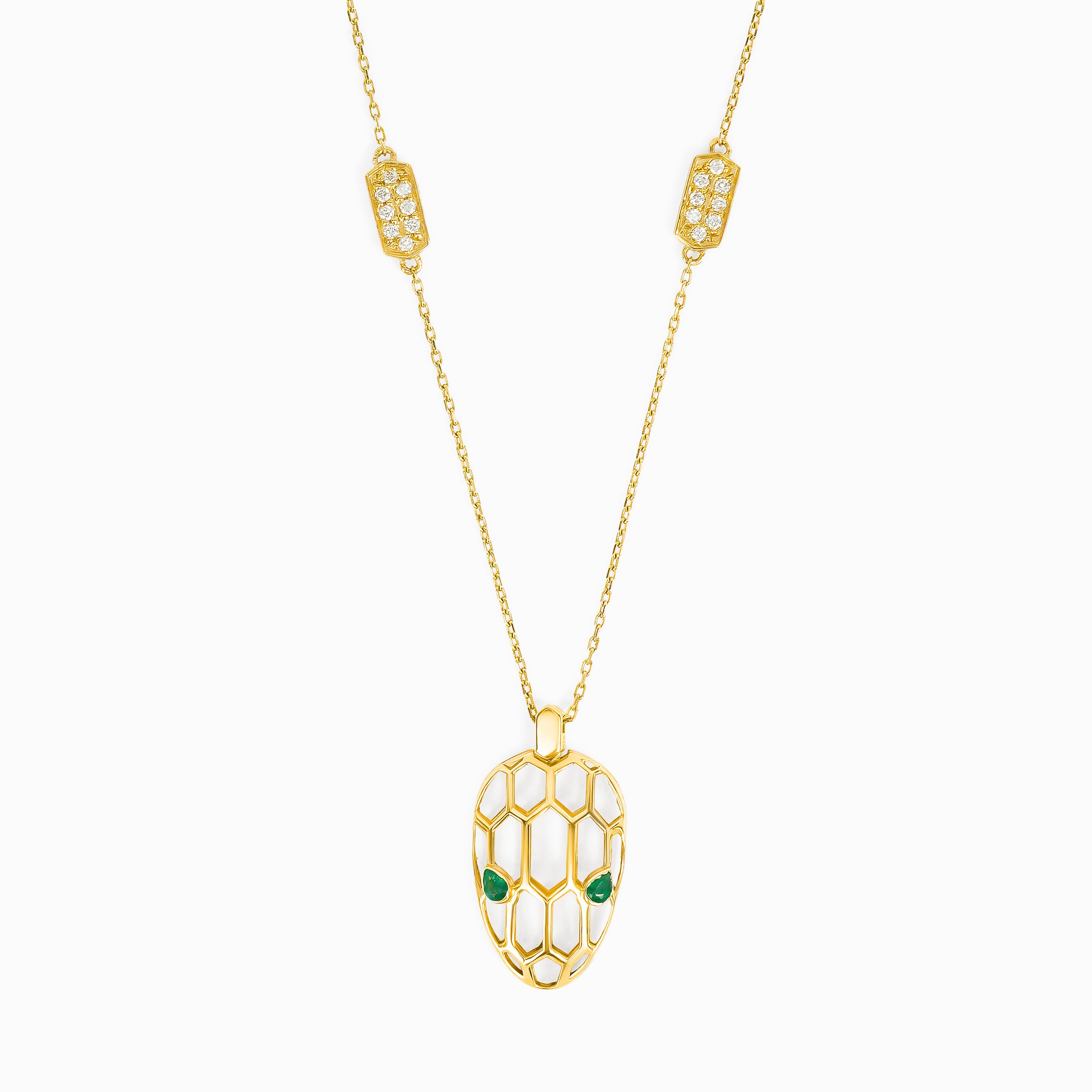 Yellow Gold Pendant Necklace with Emerald Stones