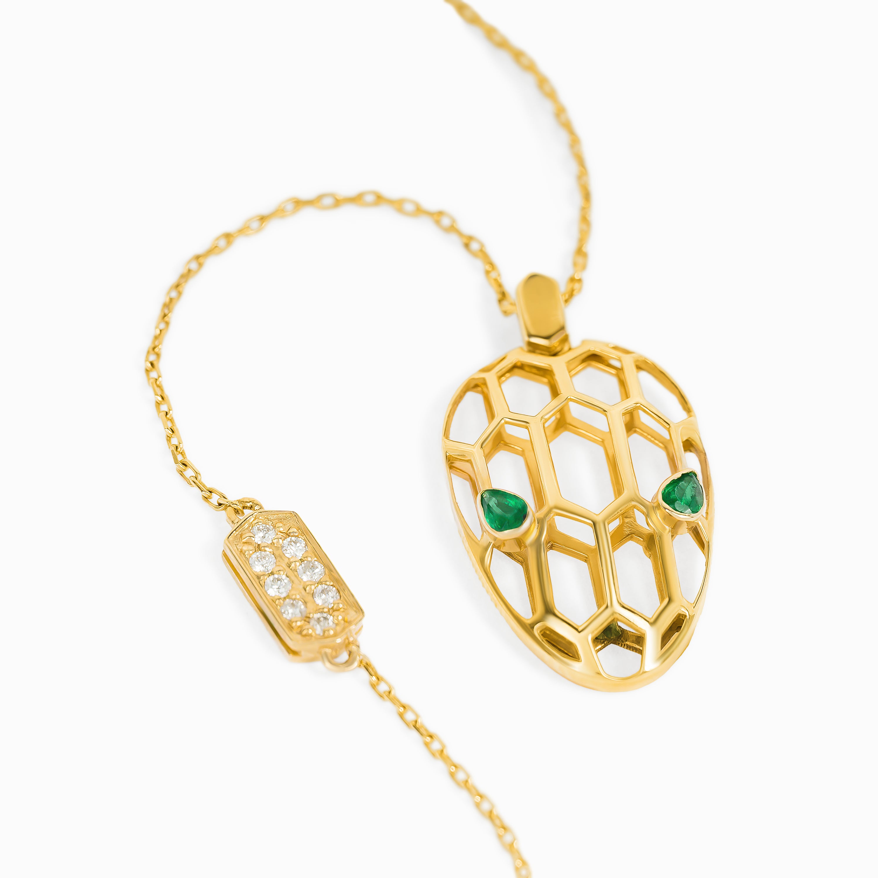 Yellow Gold Pendant Necklace with Emerald Stones