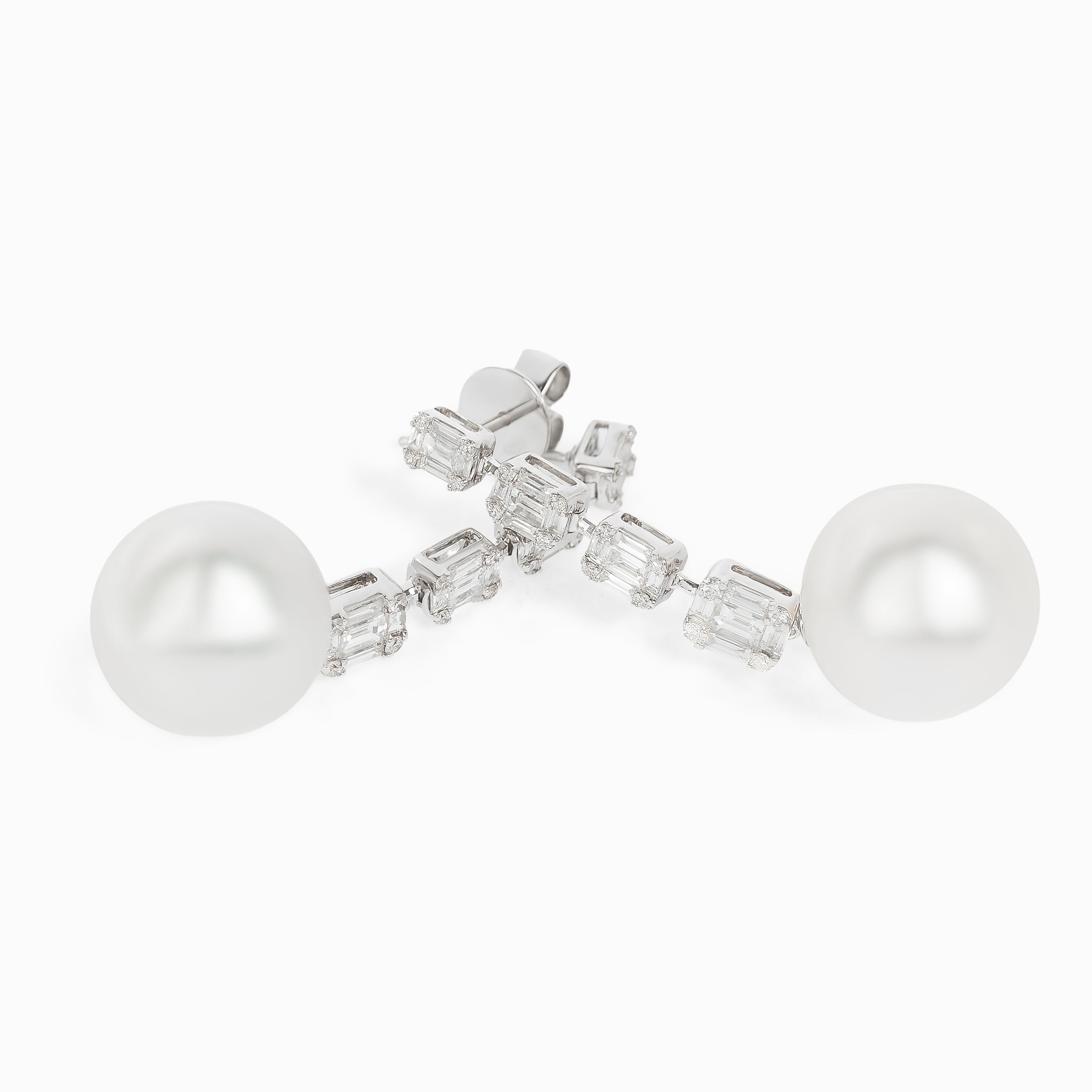 White Gold Drop Earrings with Diamond, Pearl Stones