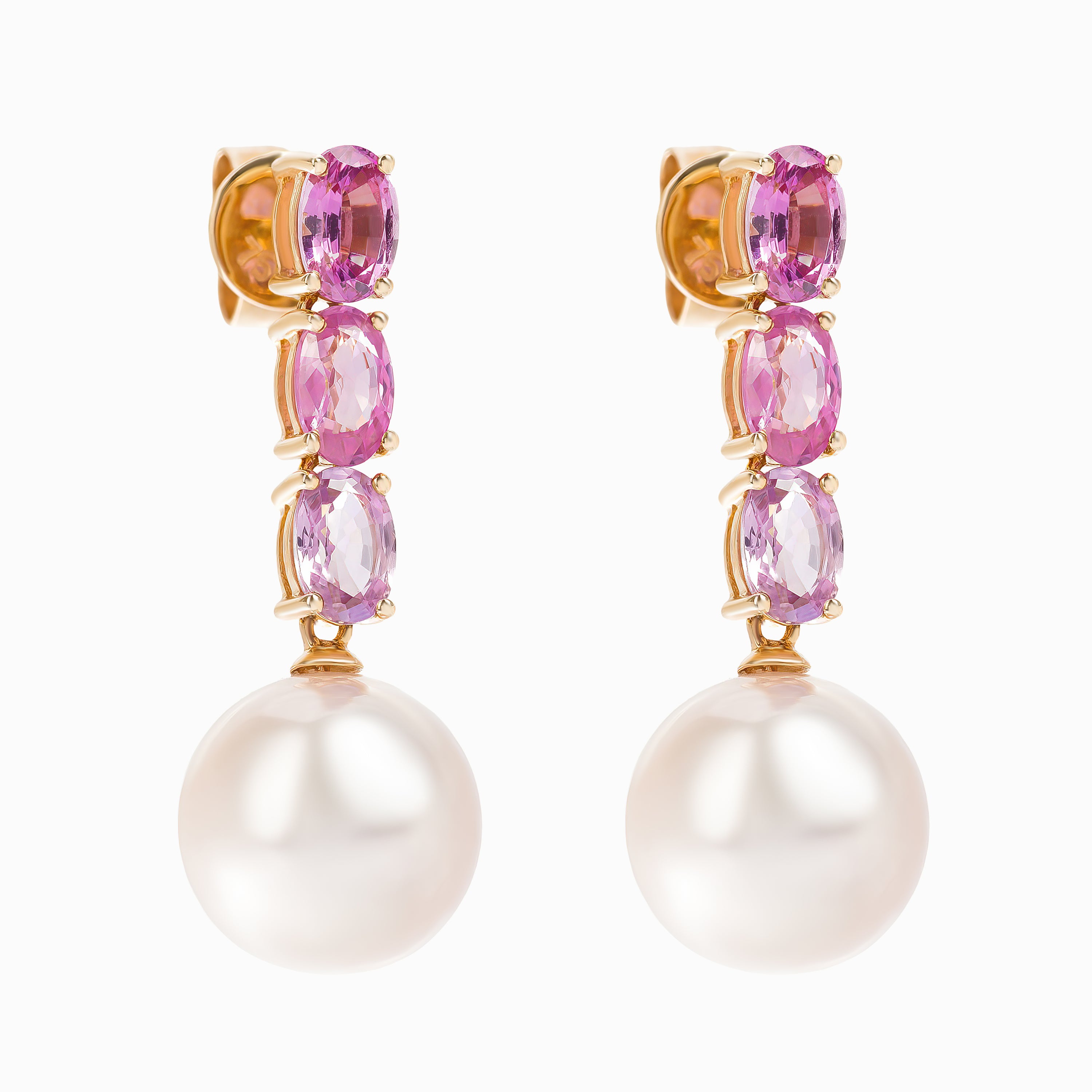 Yellow Gold Drop Earrings with Pearl, Sapphire Stones