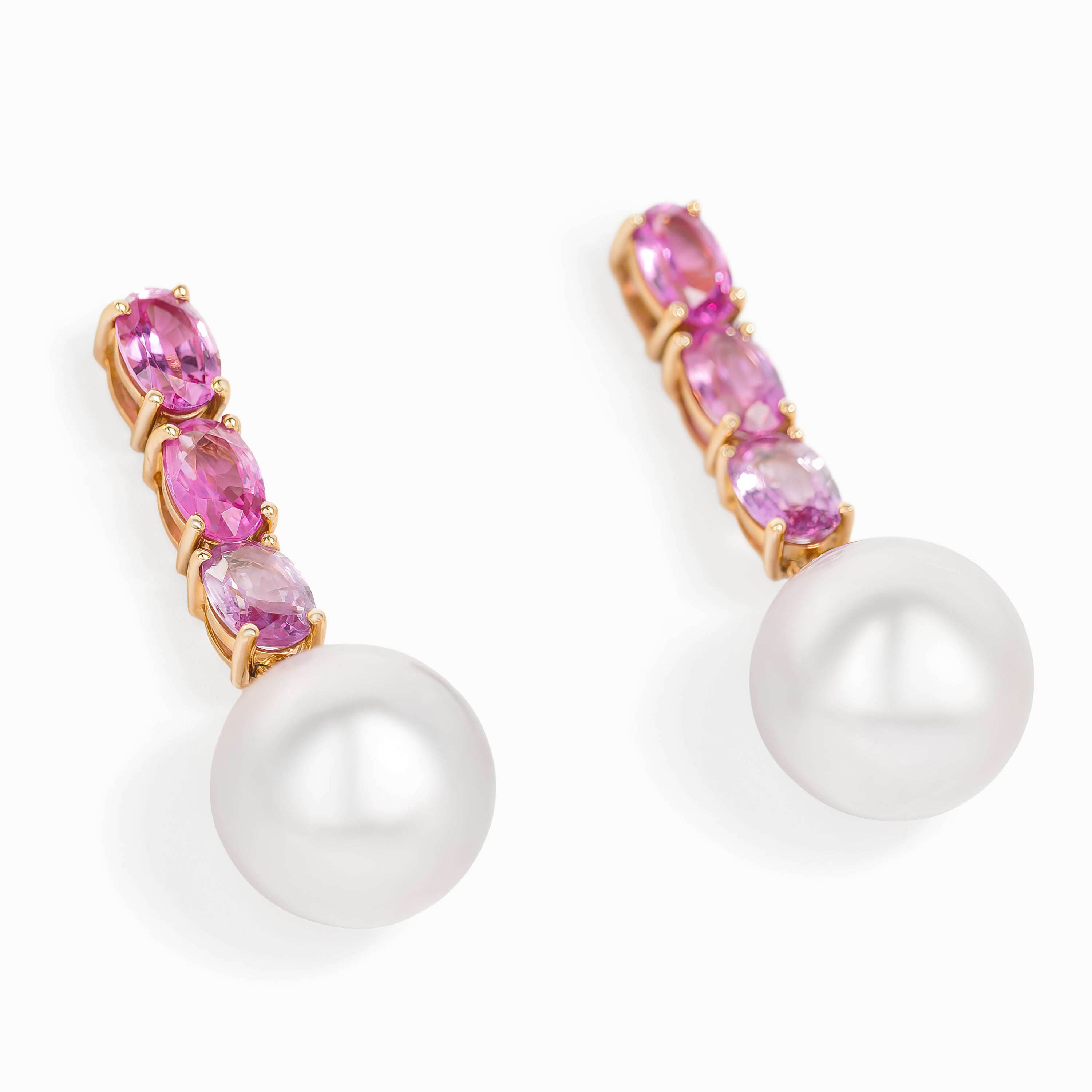 Yellow Gold Drop Earrings with Pearl, Sapphire Stones