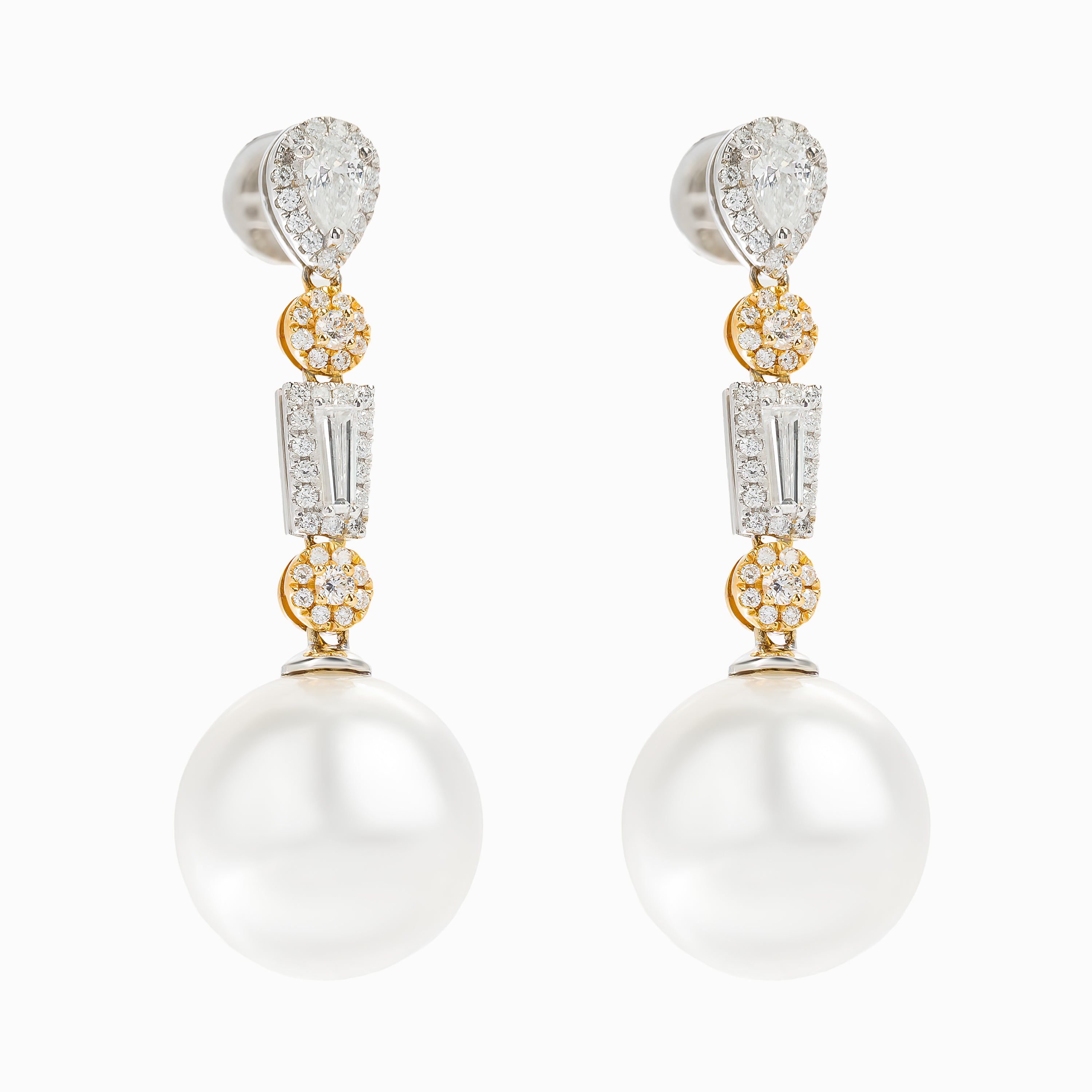 White Gold Rose Gold Drop Earrings with Diamond, Pearl Stones