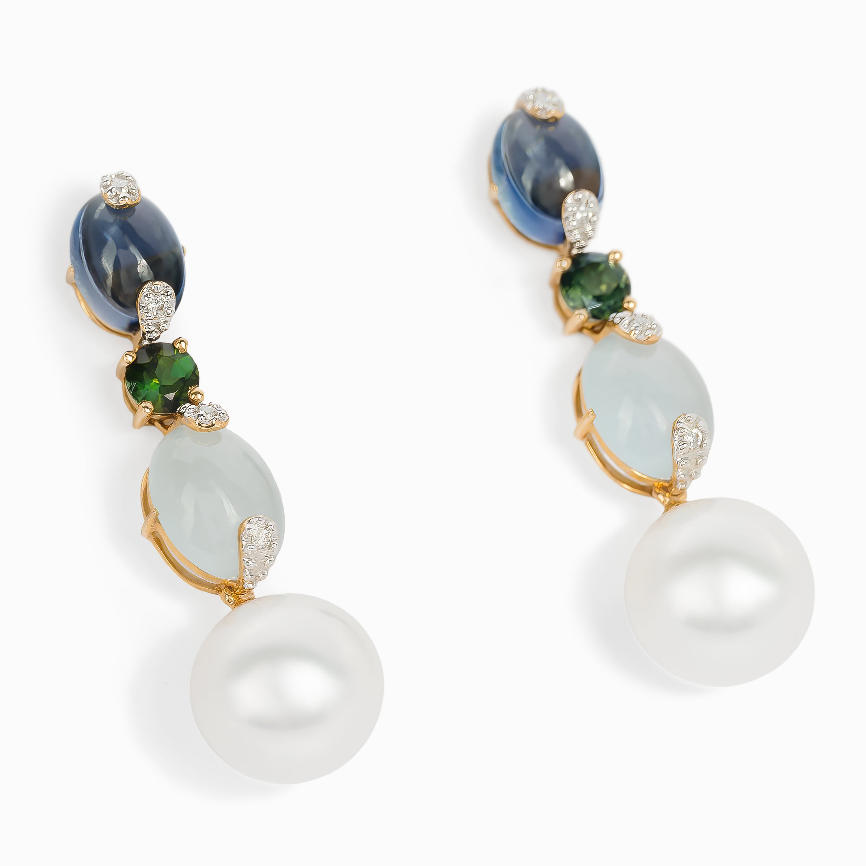 Rose Gold Pendant Earrings with Amethyst, Diamond, Opal, Pearl Stones