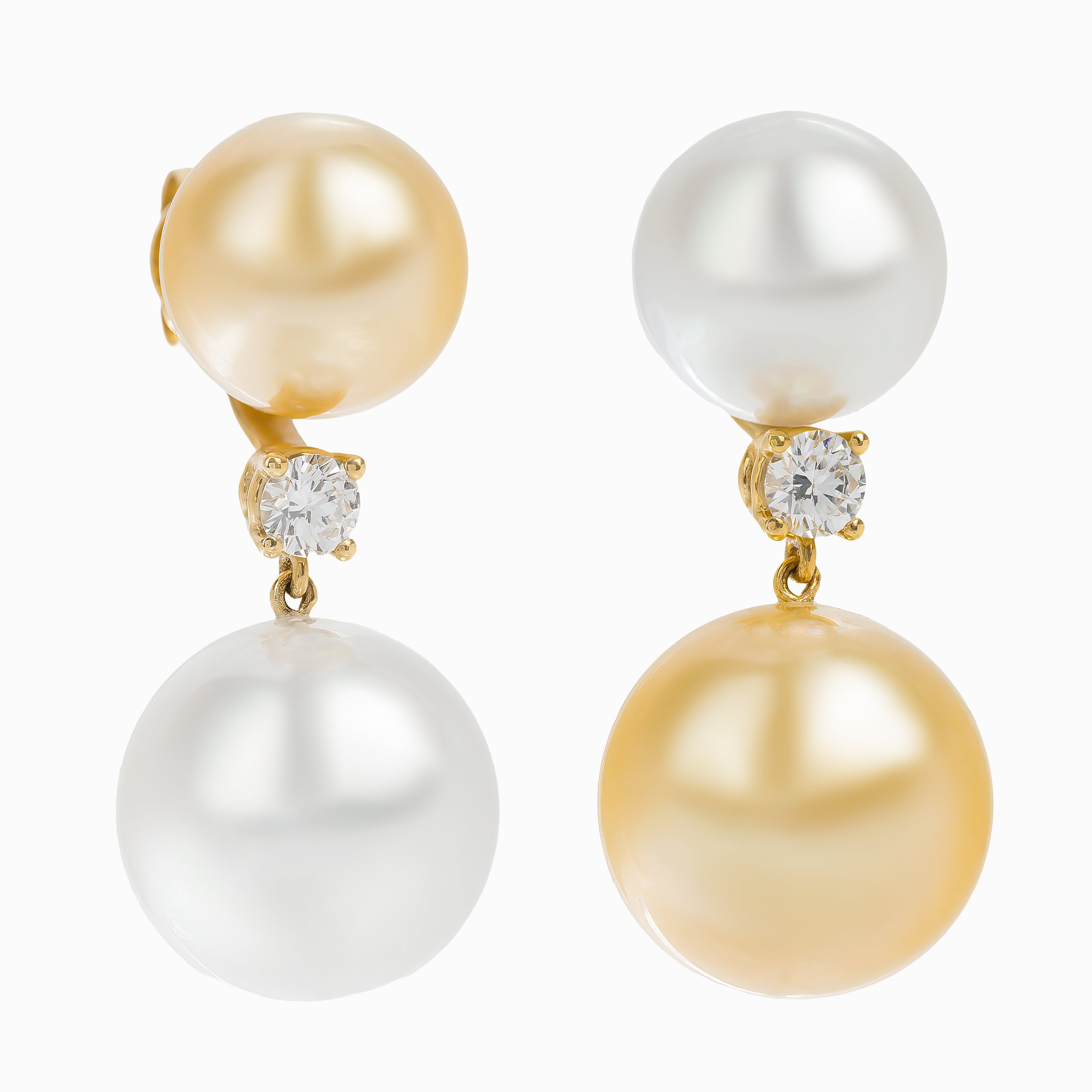 Yellow Gold Drop Earrings with Diamond, Pearl Stones