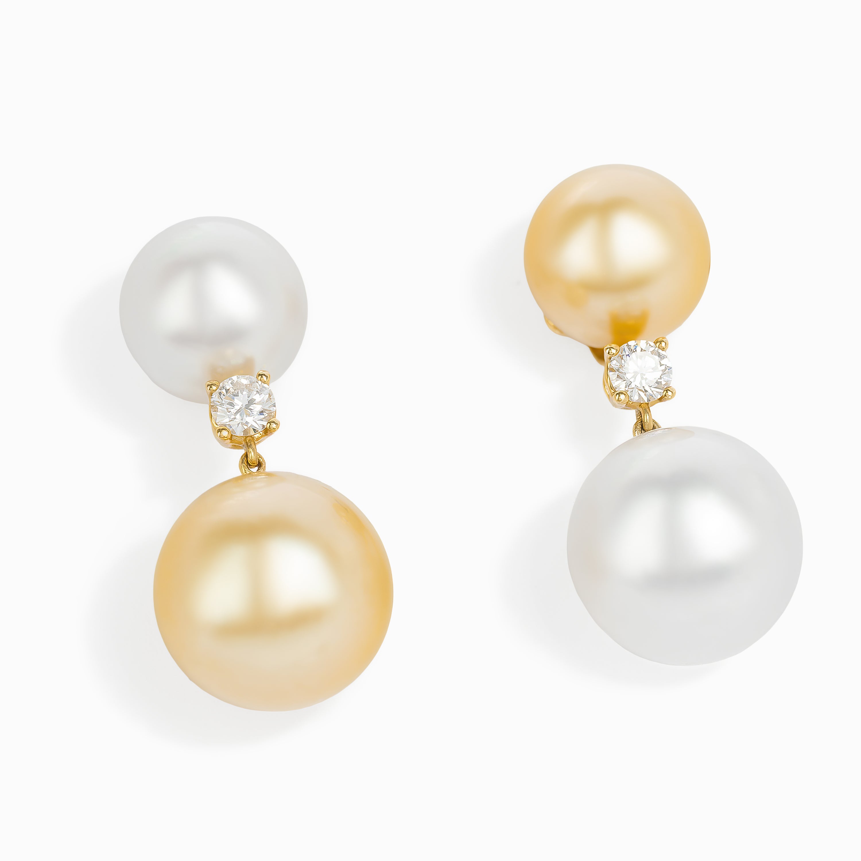 Yellow Gold Drop Earrings with Diamond, Pearl Stones