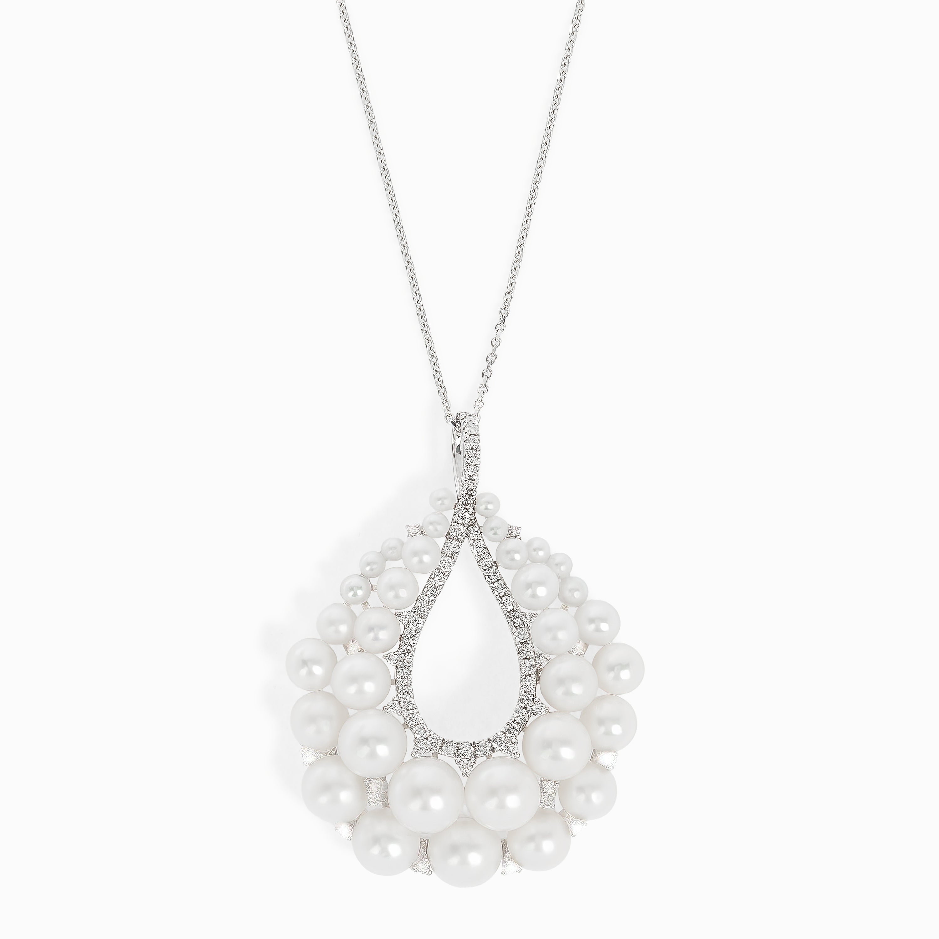 White Gold Pendant Necklace with Diamond, Pearl Stones