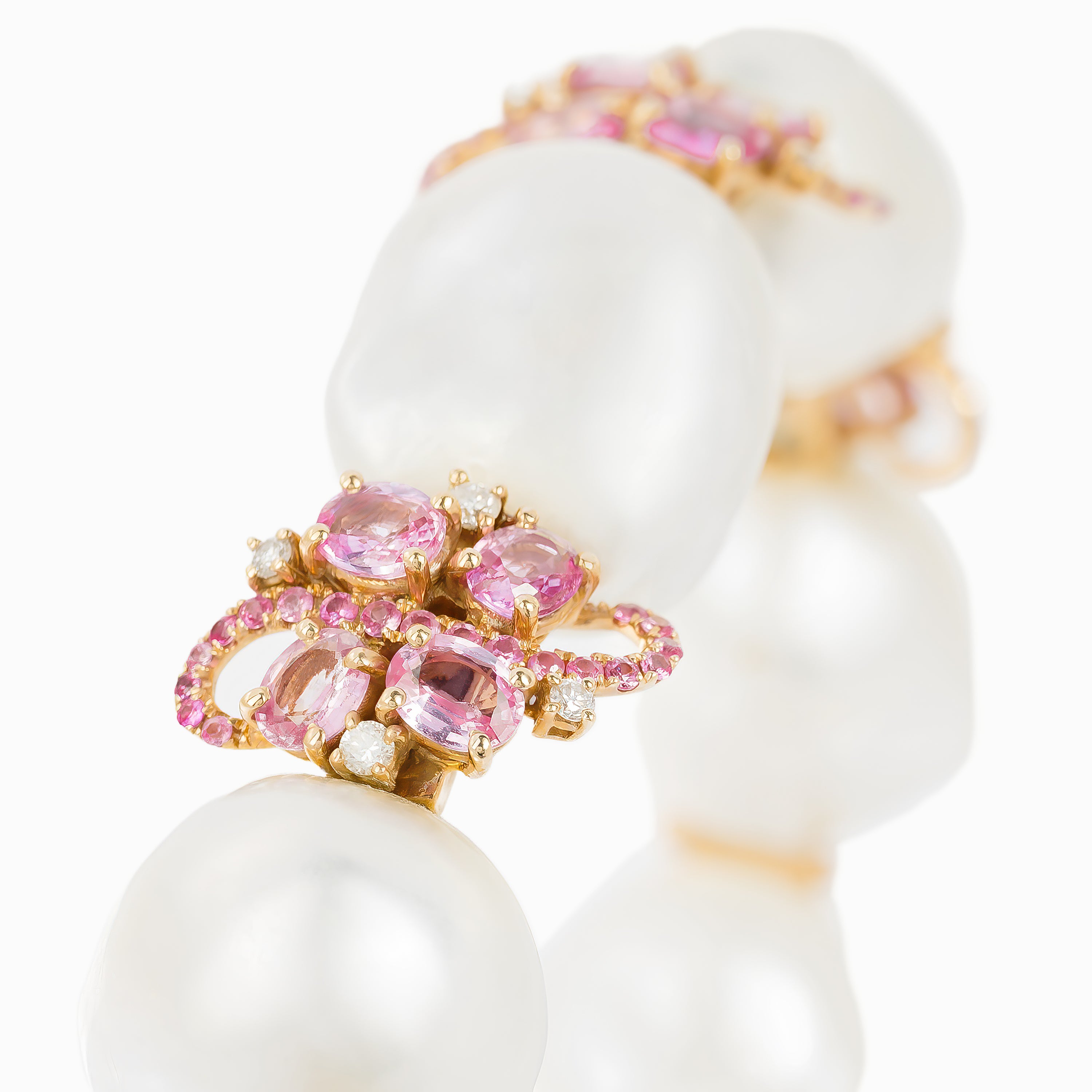 Rose Gold Bangle Bracelet with Diamond, Pearl Stones