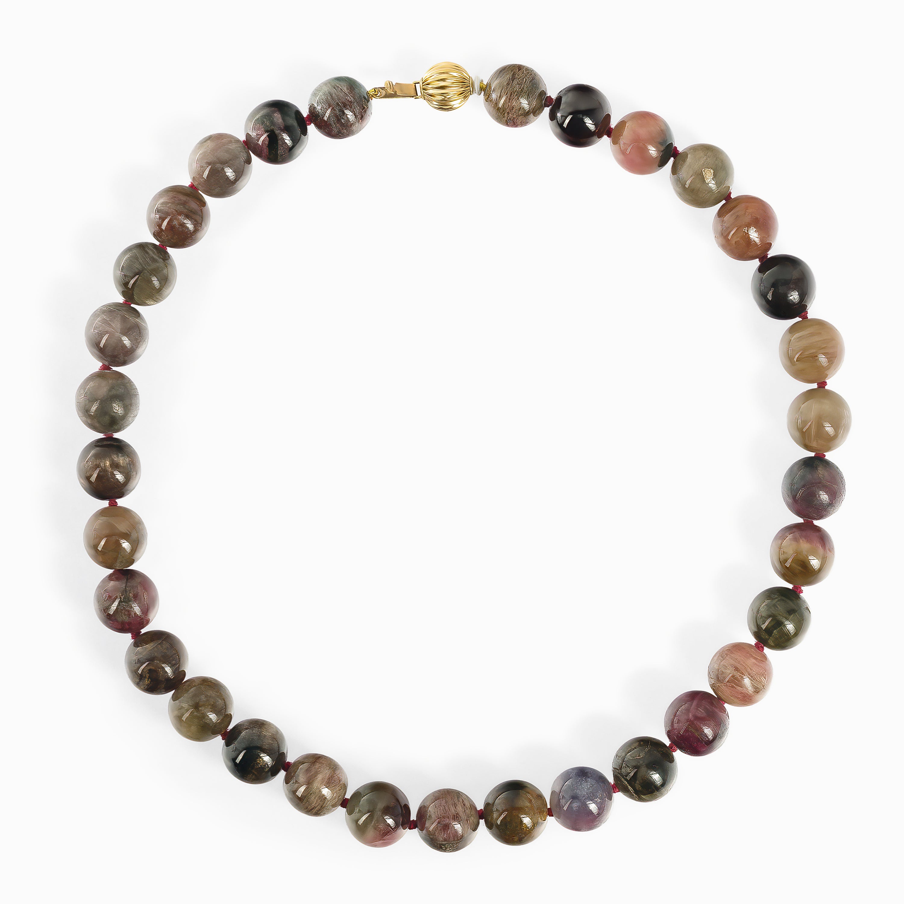 Yellow Gold Bead Necklace with Tourmaline Stones