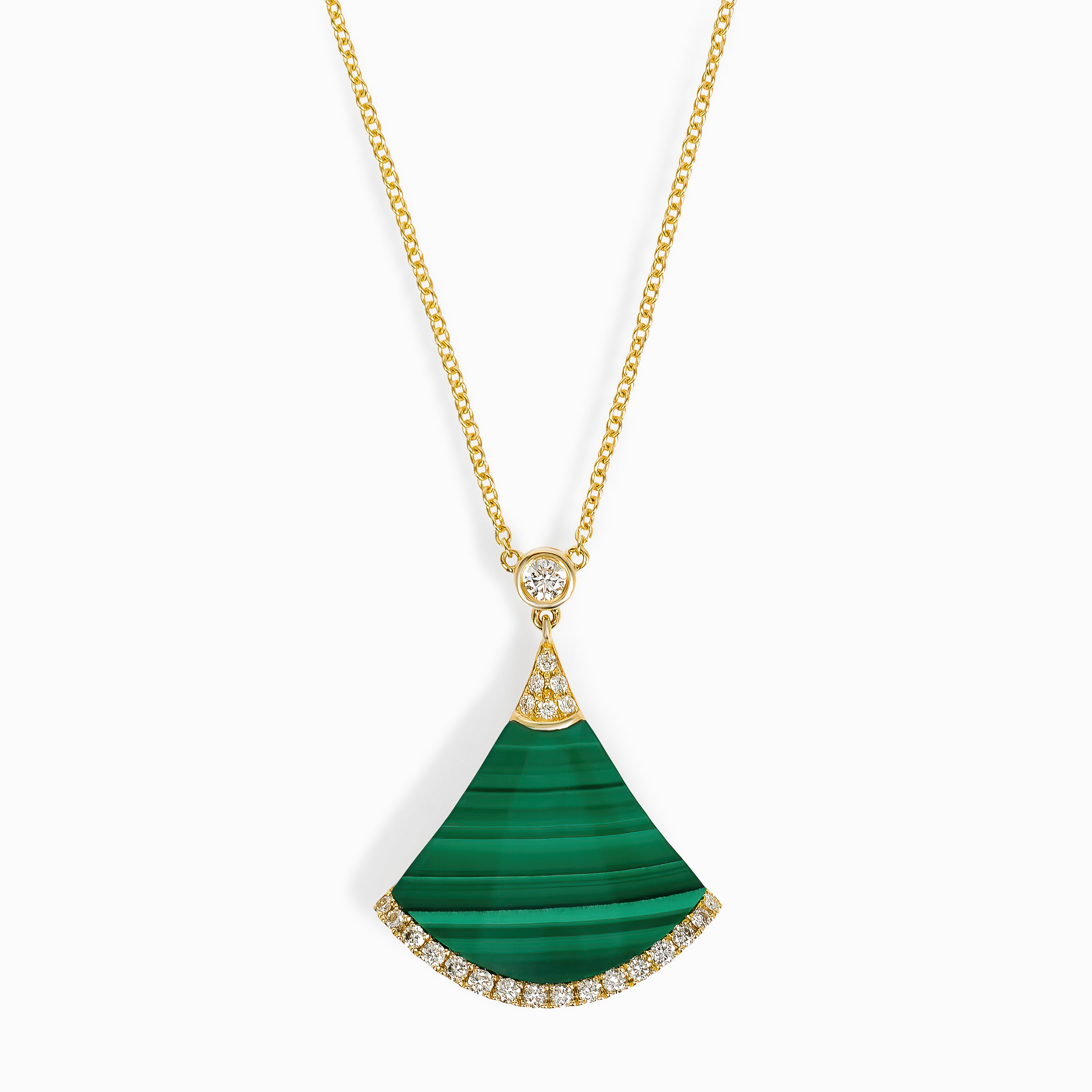 Yellow Gold Pendant Necklace with Diamond, Malachite Stones