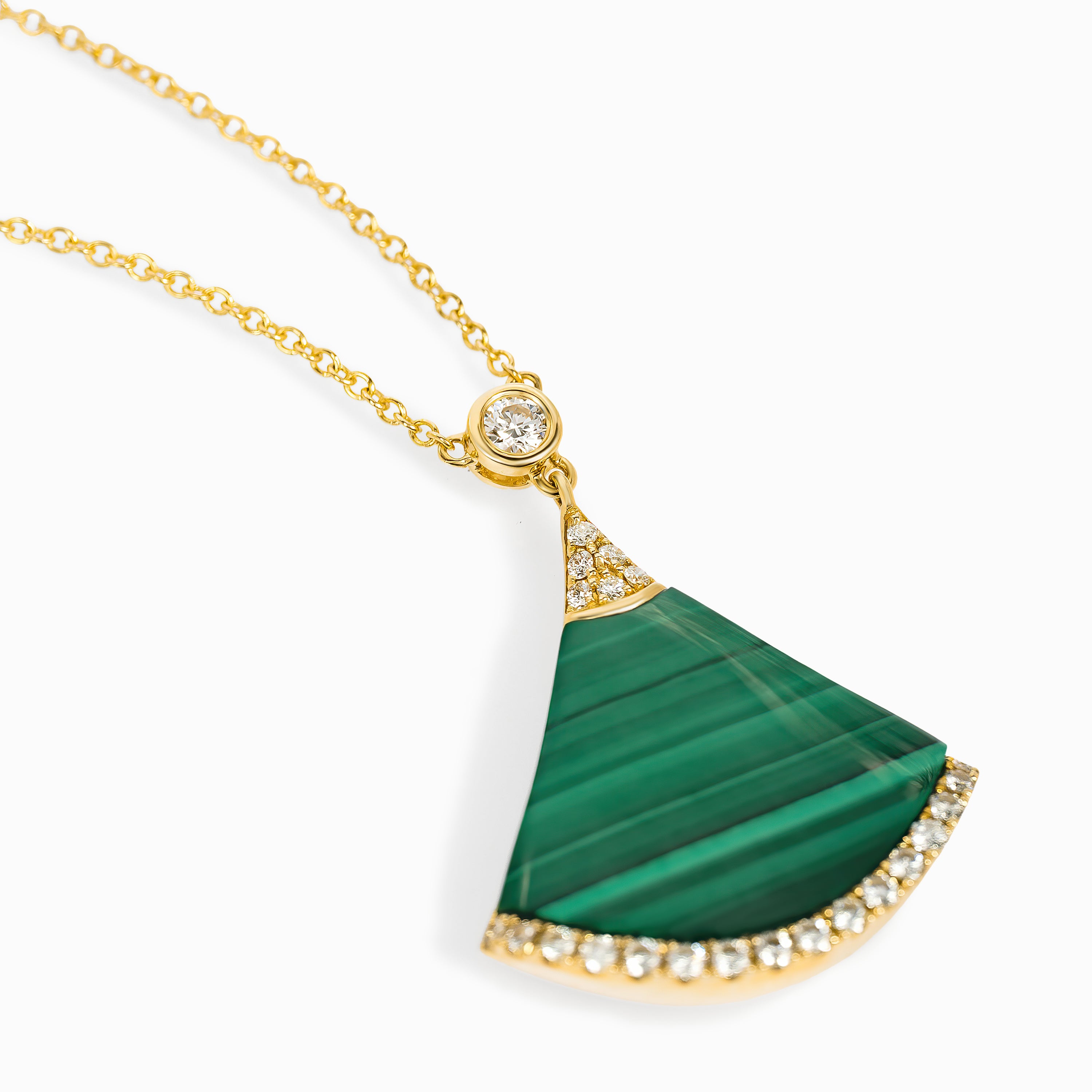 Yellow Gold Pendant Necklace with Diamond, Malachite Stones