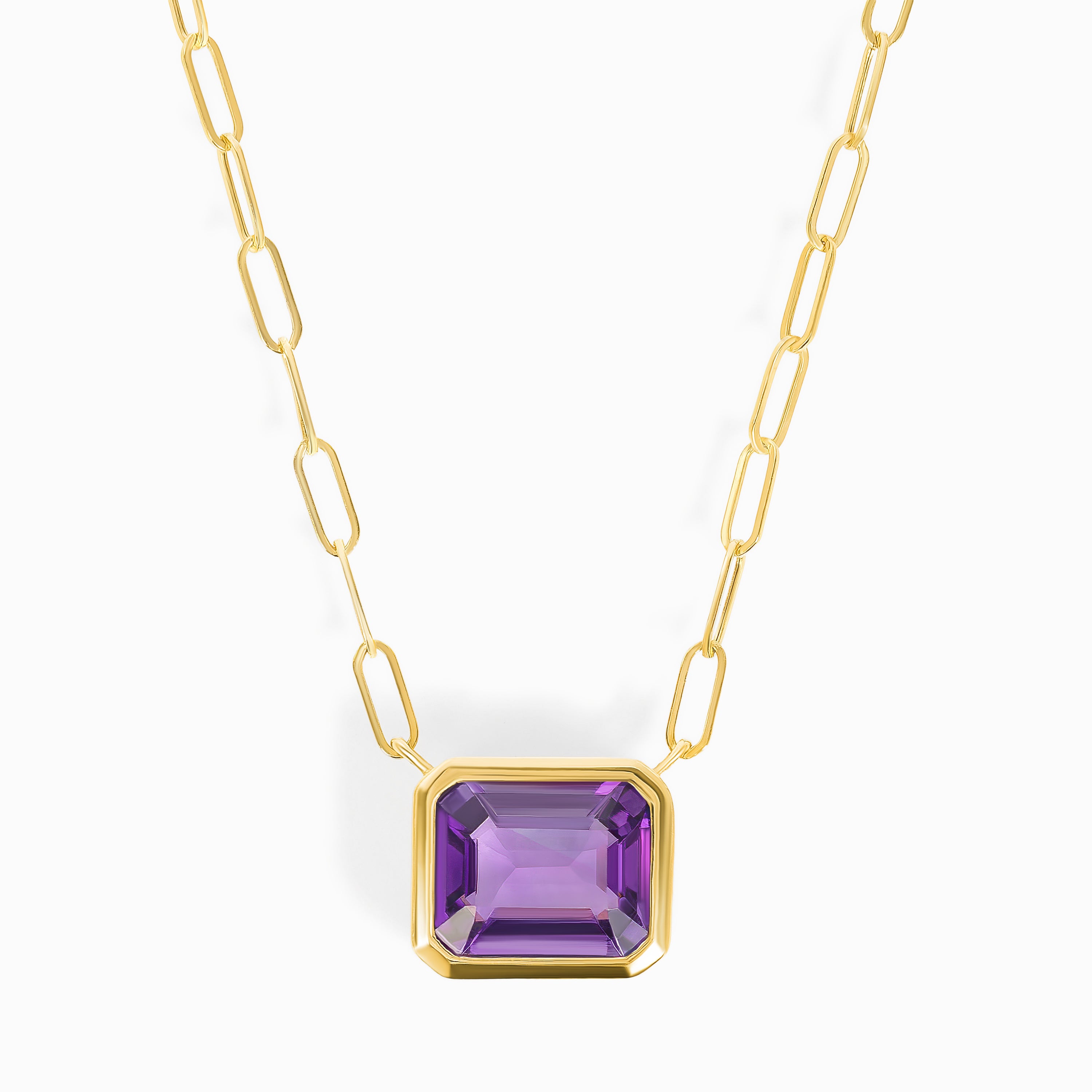 Yellow Gold Chain Pendant Necklace with Amethyst Stones