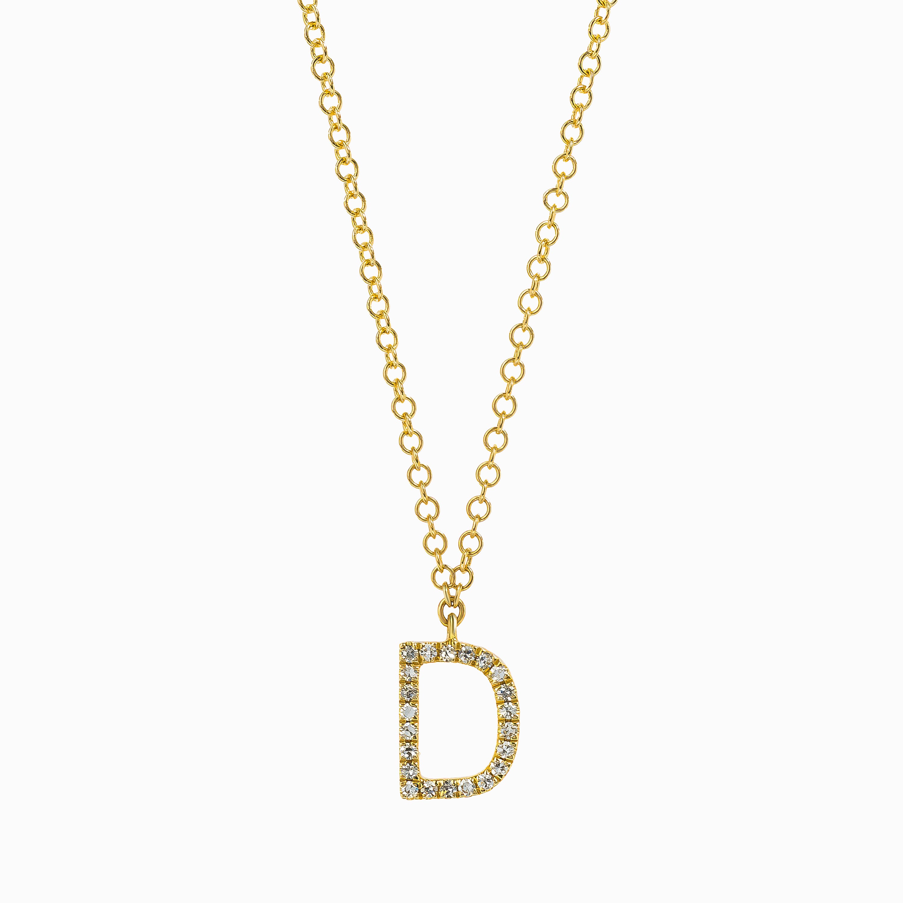 Yellow Gold Chain Pendant Initial Necklace with Diamond Only Stones