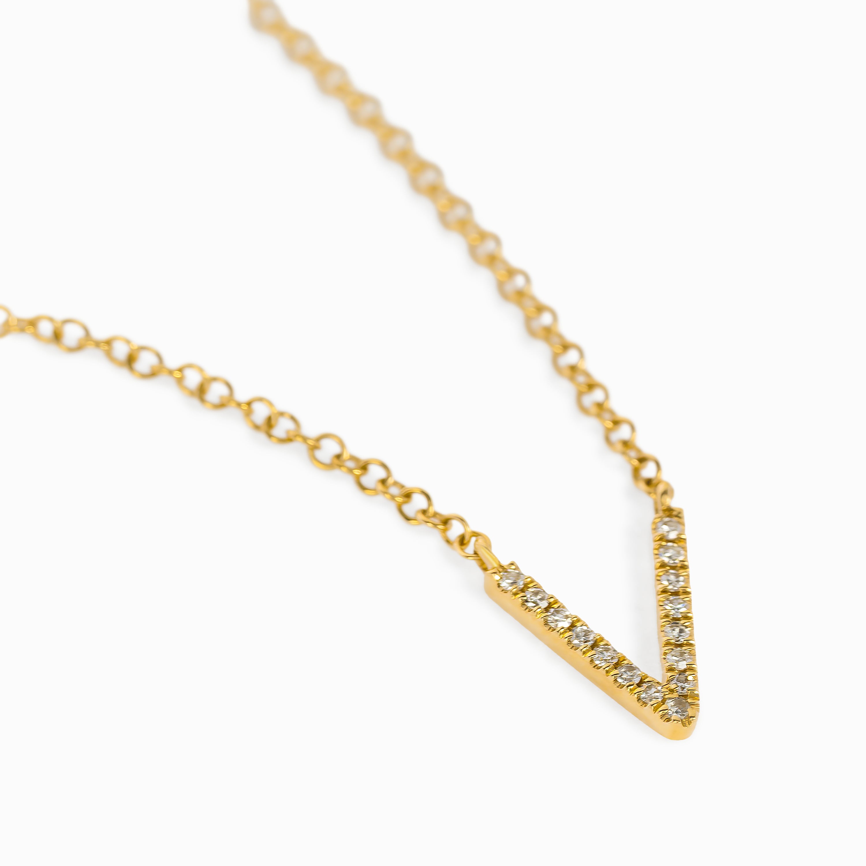 Letter V Yellow Gold Chain Pendant Initial Necklace with Diamond Only Stones