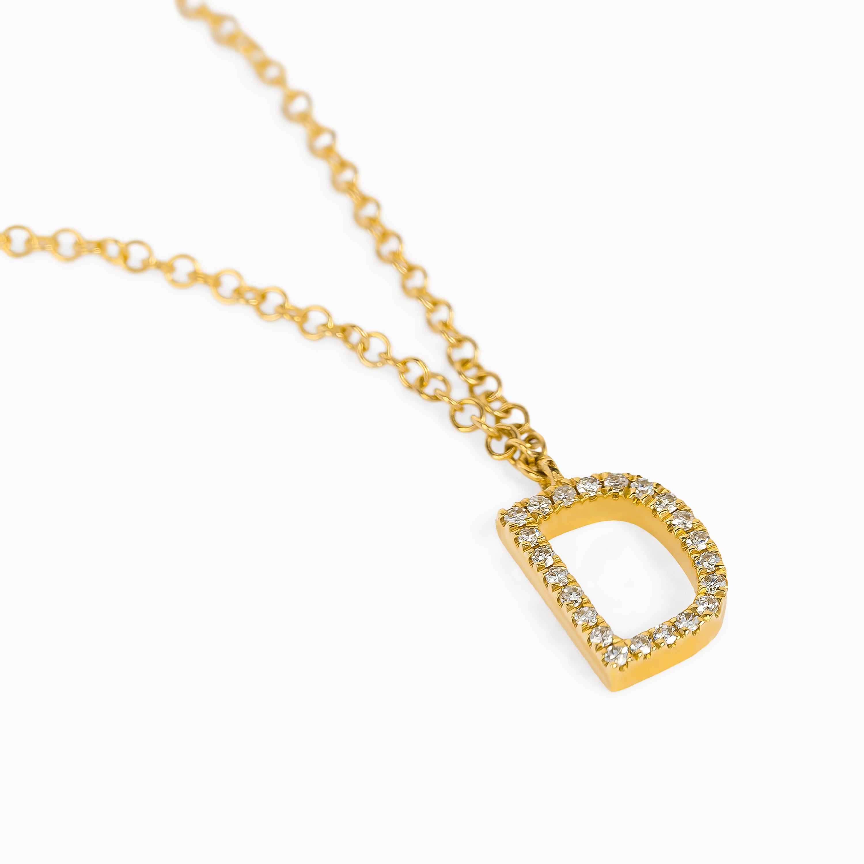 Yellow Gold Chain Pendant Initial Necklace with Diamond Only Stones