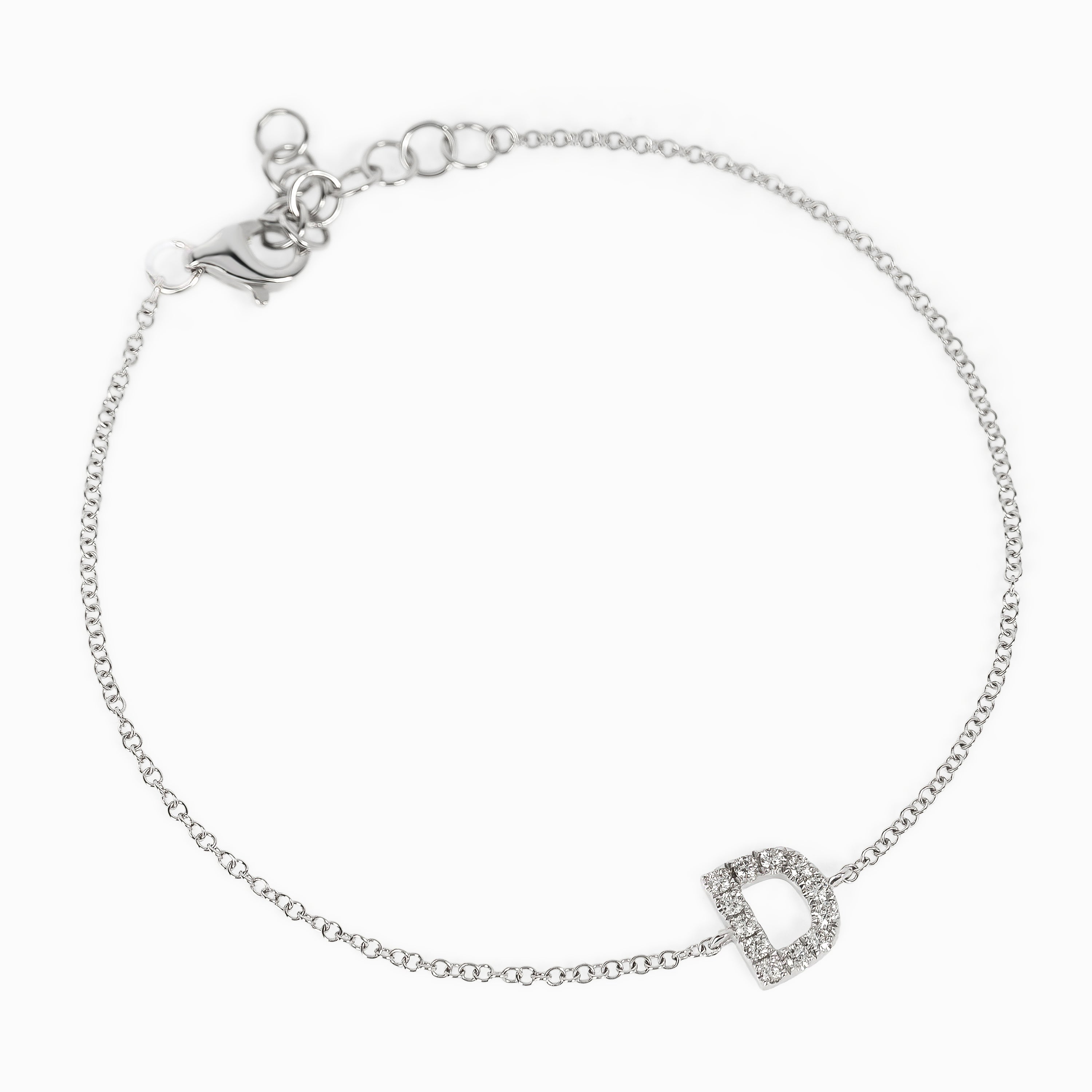 Letter D White Gold Chain Initial Necklace with Diamond Only Stones