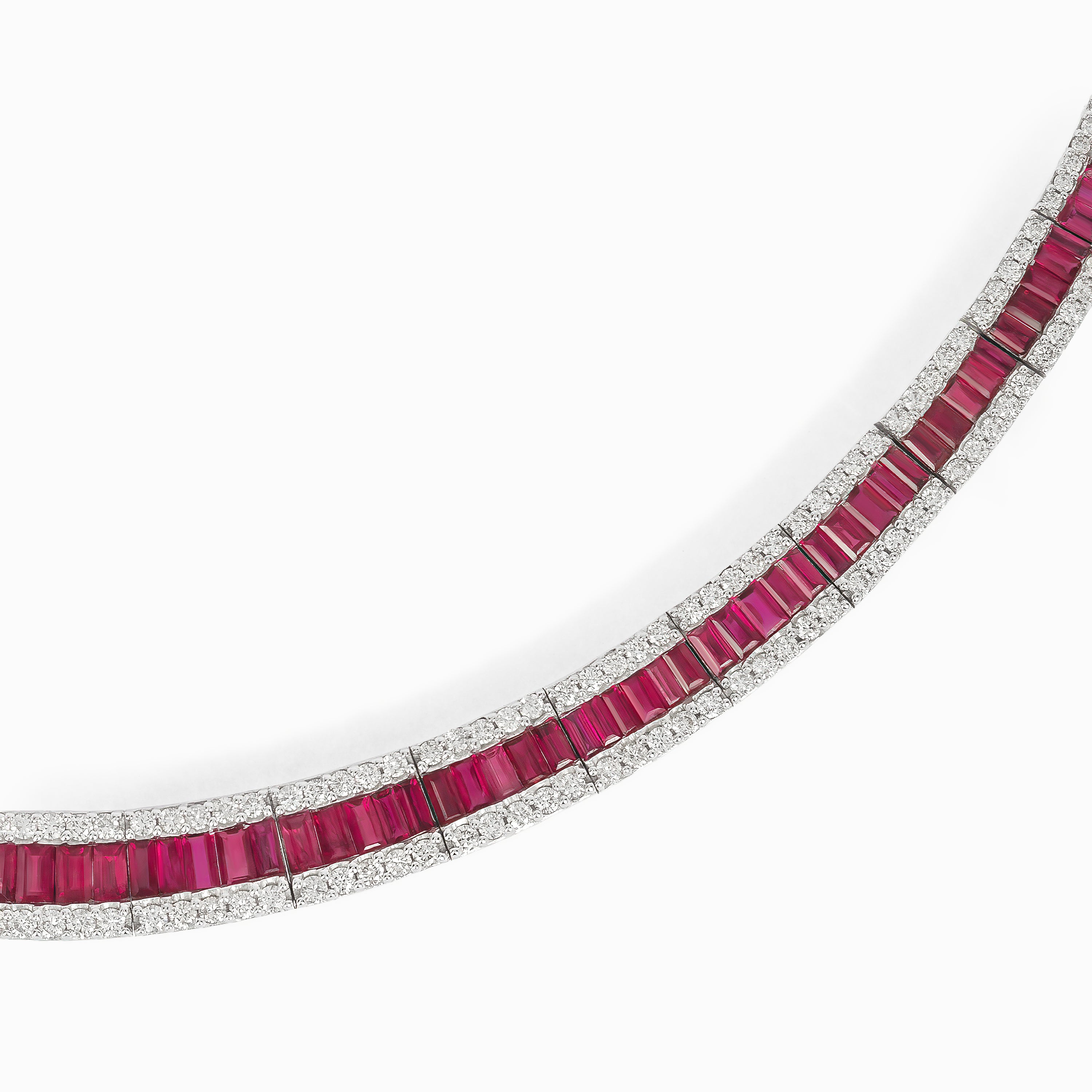 White Gold Gemstone Necklace with Diamond, Ruby Stones