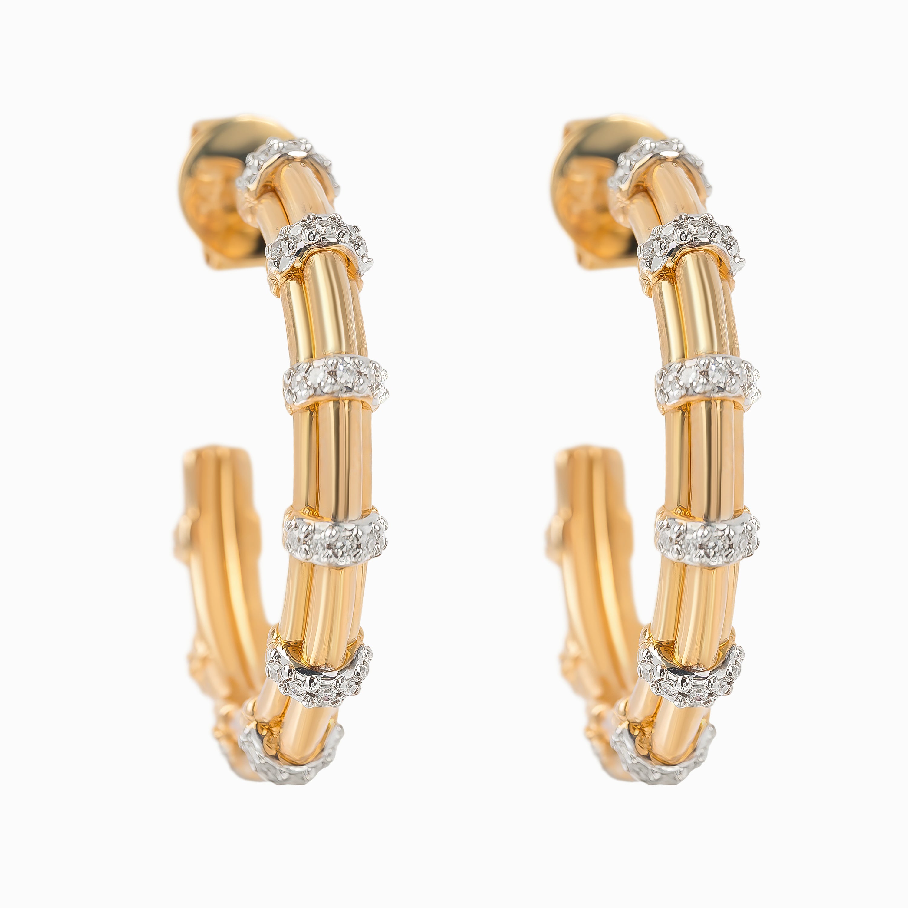 Yellow Gold Hoop Earrings with Diamond Only Stones