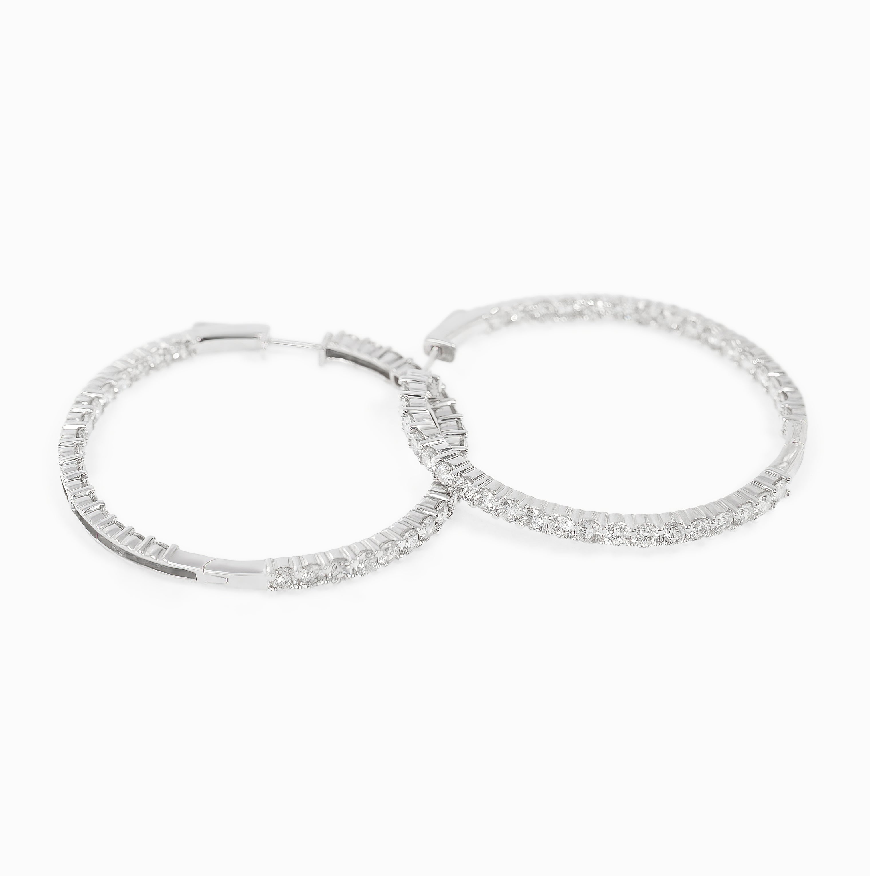 White Gold Hoop Earrings with Diamond Only Stones