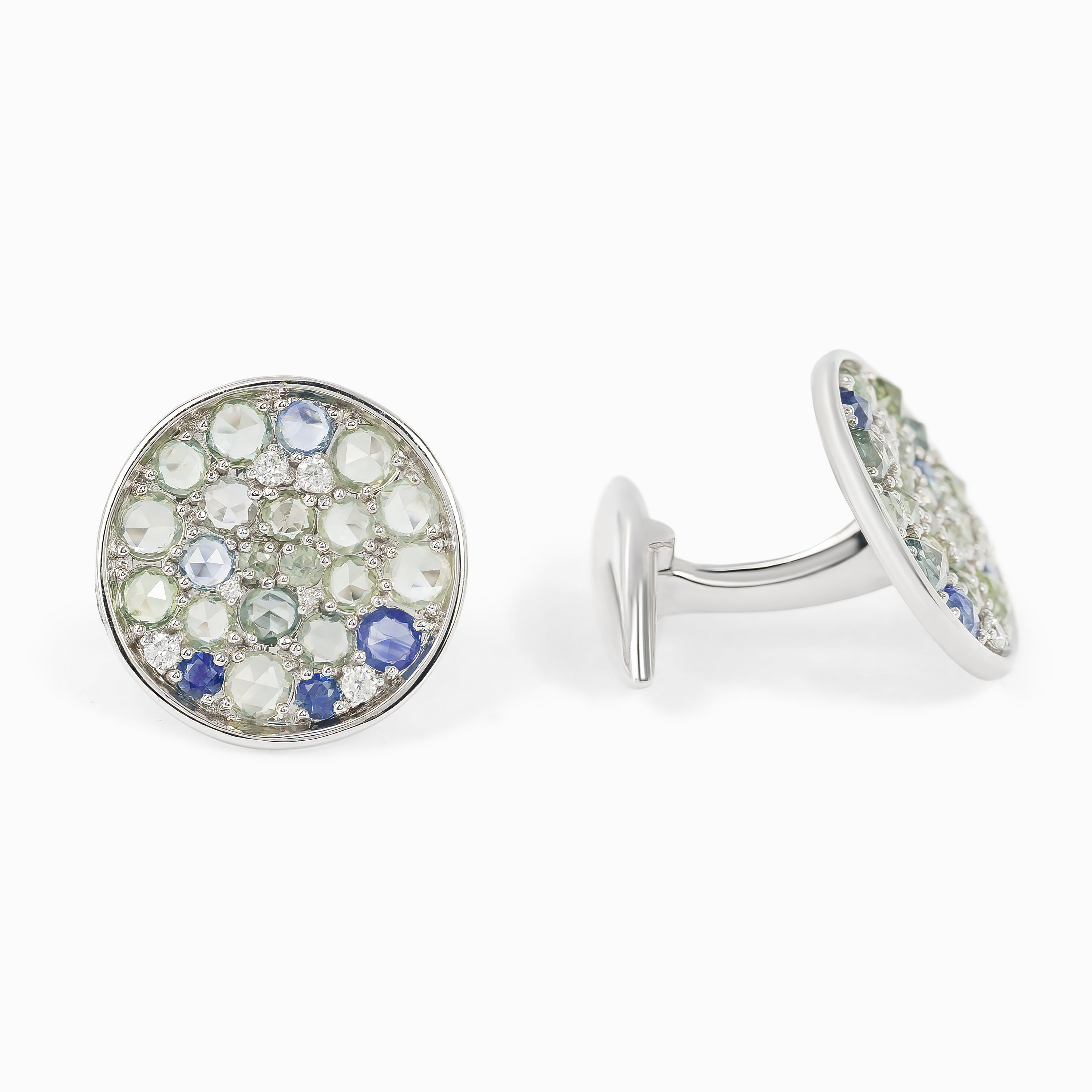 White Gold Cufflinks with Sapphire Stones
