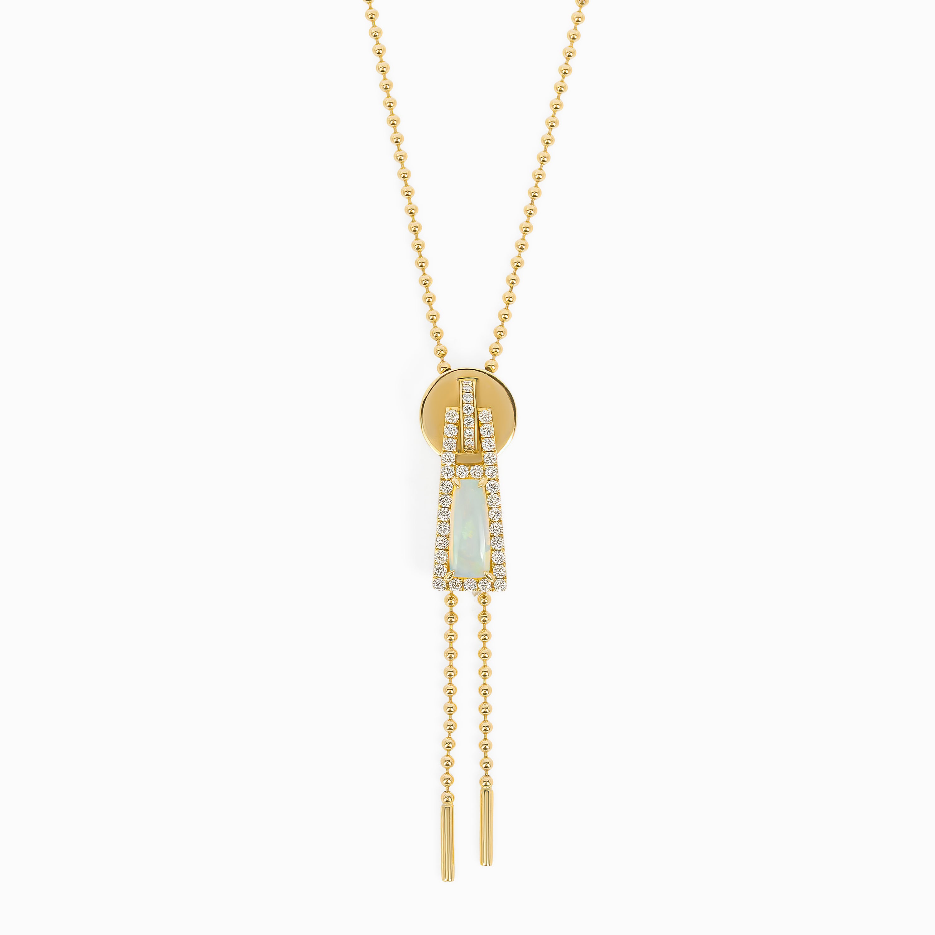Yellow Gold Pendant Necklace with Diamond, Opal Stones