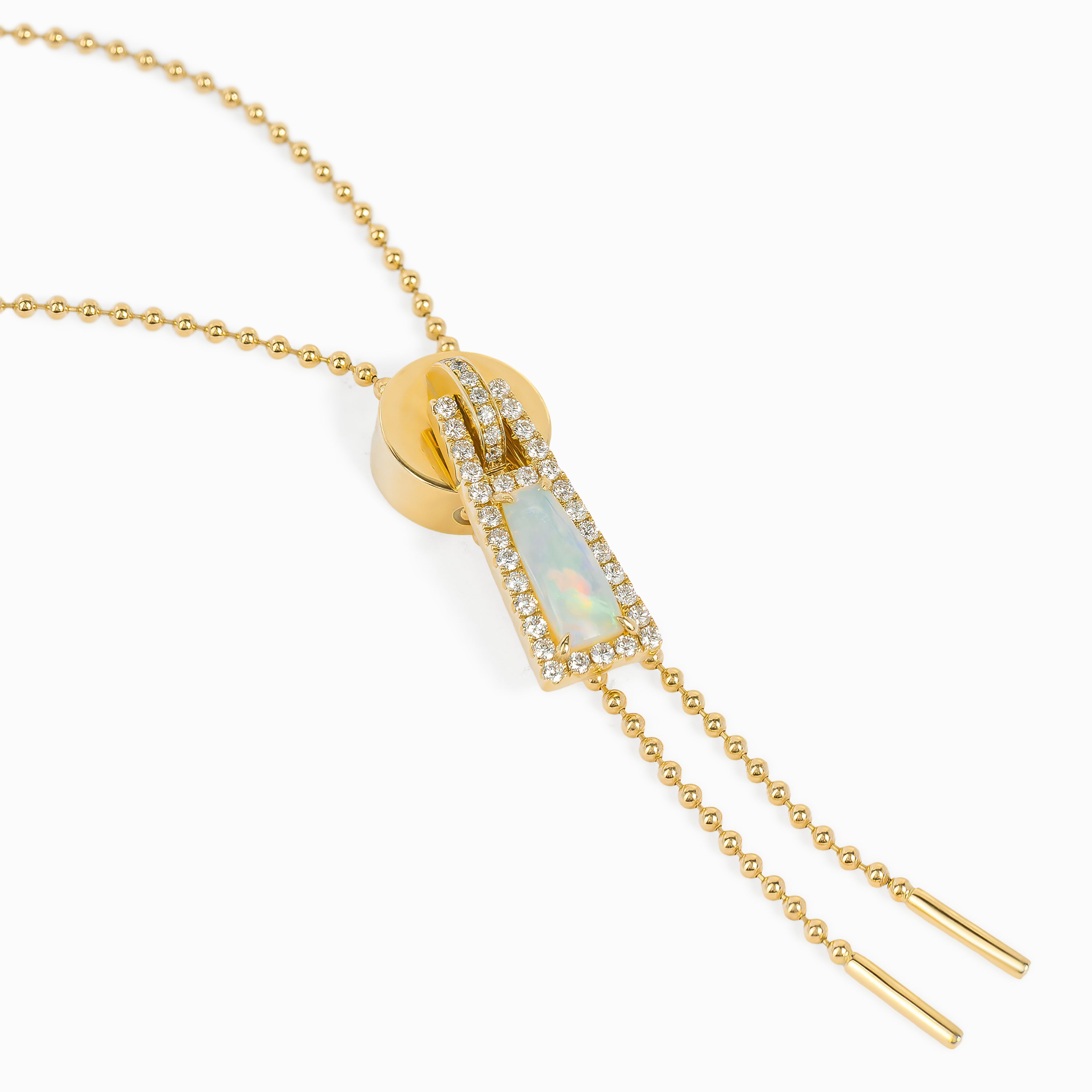Yellow Gold Pendant Necklace with Diamond, Opal Stones