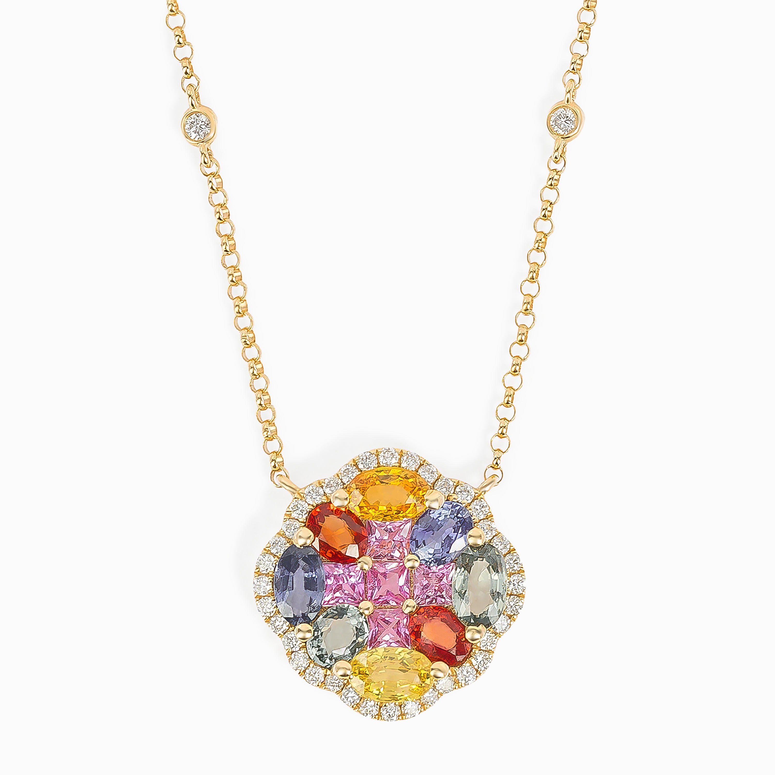 Rose Gold Pendant Necklace with Sapphire Stones