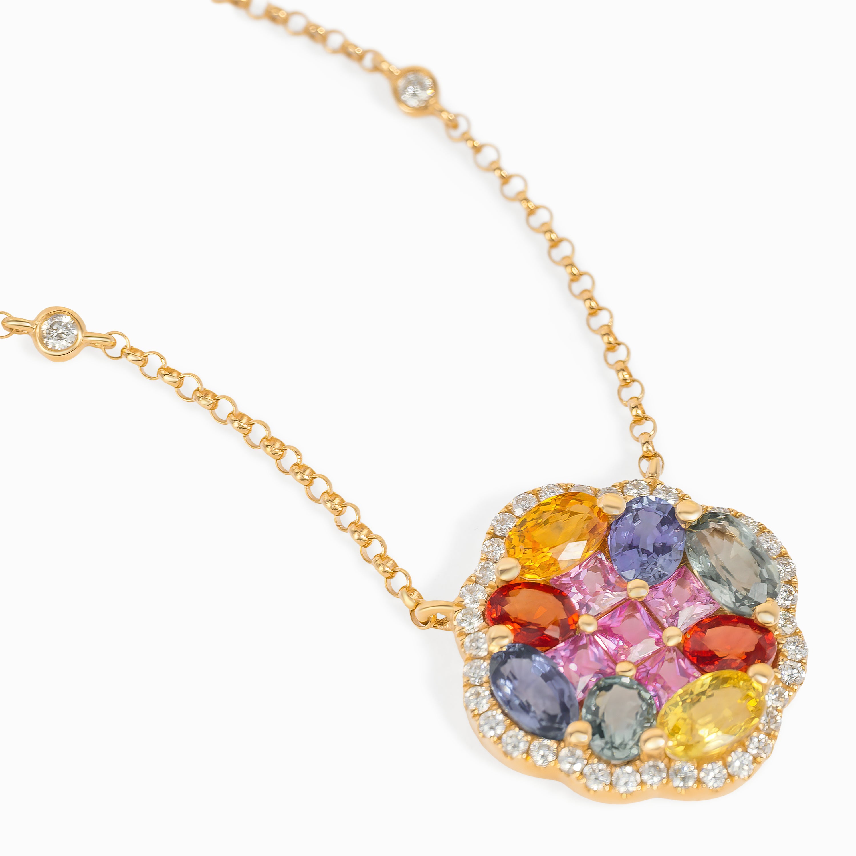Rose Gold Pendant Necklace with Sapphire Stones