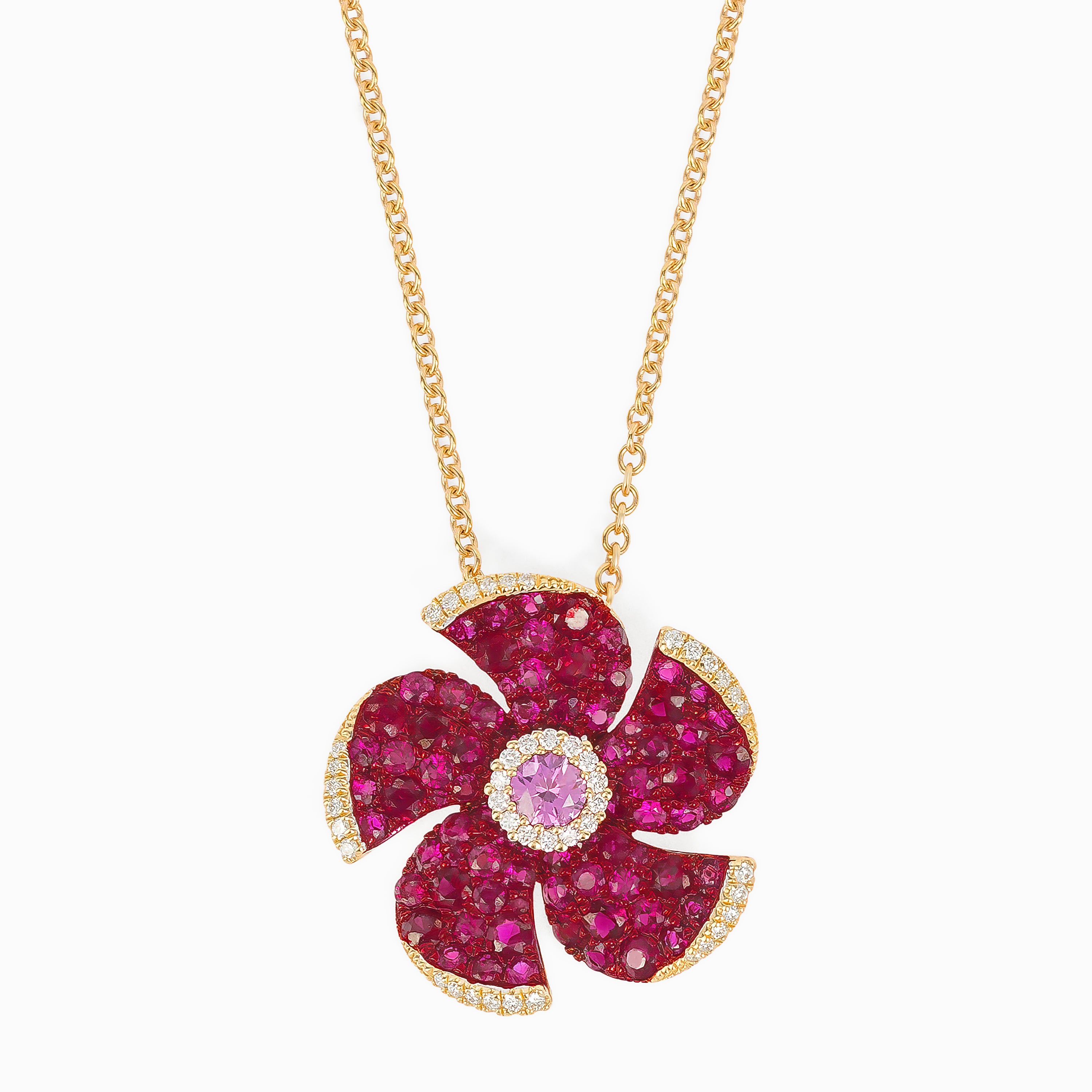 Rose Gold Pendant Necklace with Diamond, Ruby, Sapphire Stones