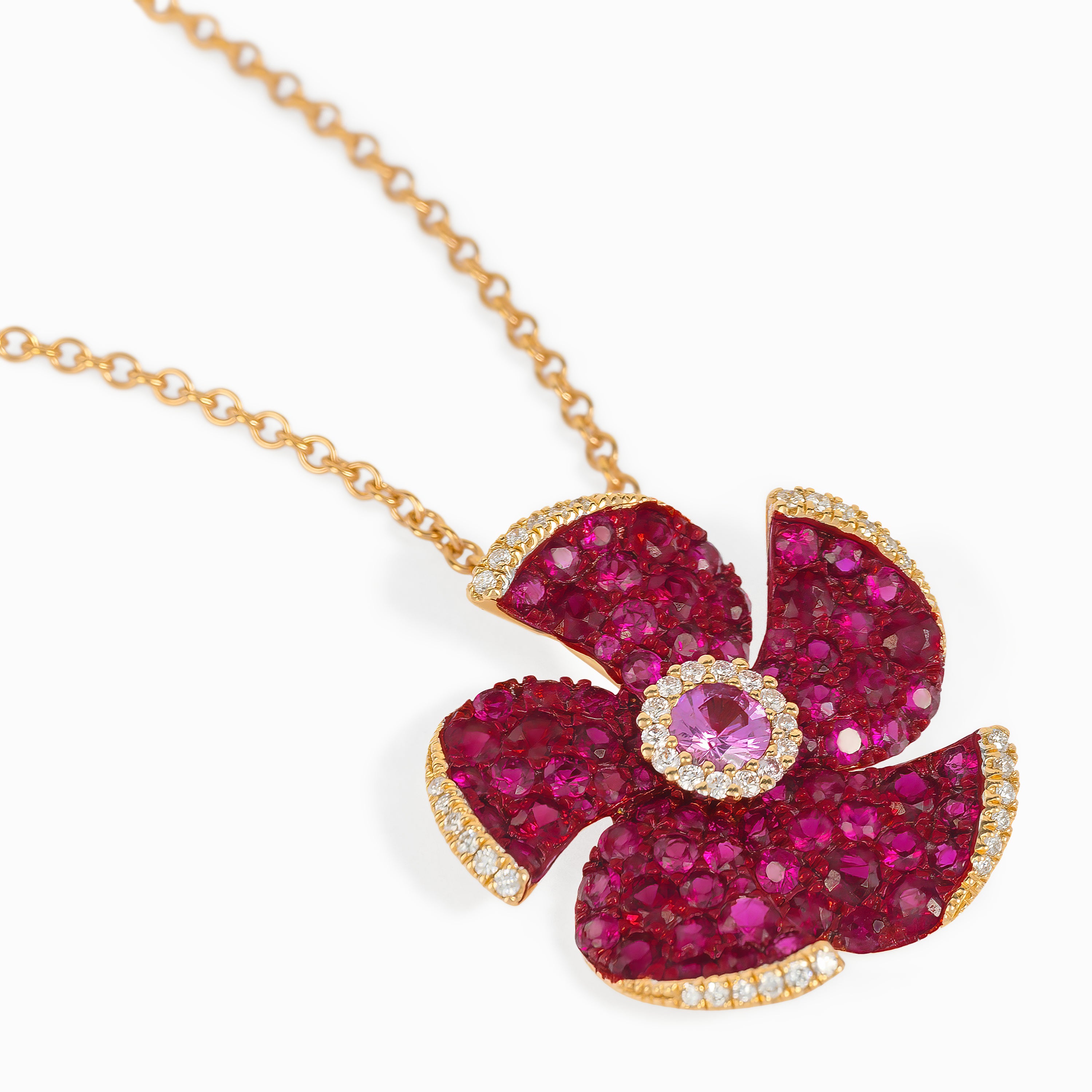 Rose Gold Pendant Necklace with Diamond, Ruby, Sapphire Stones