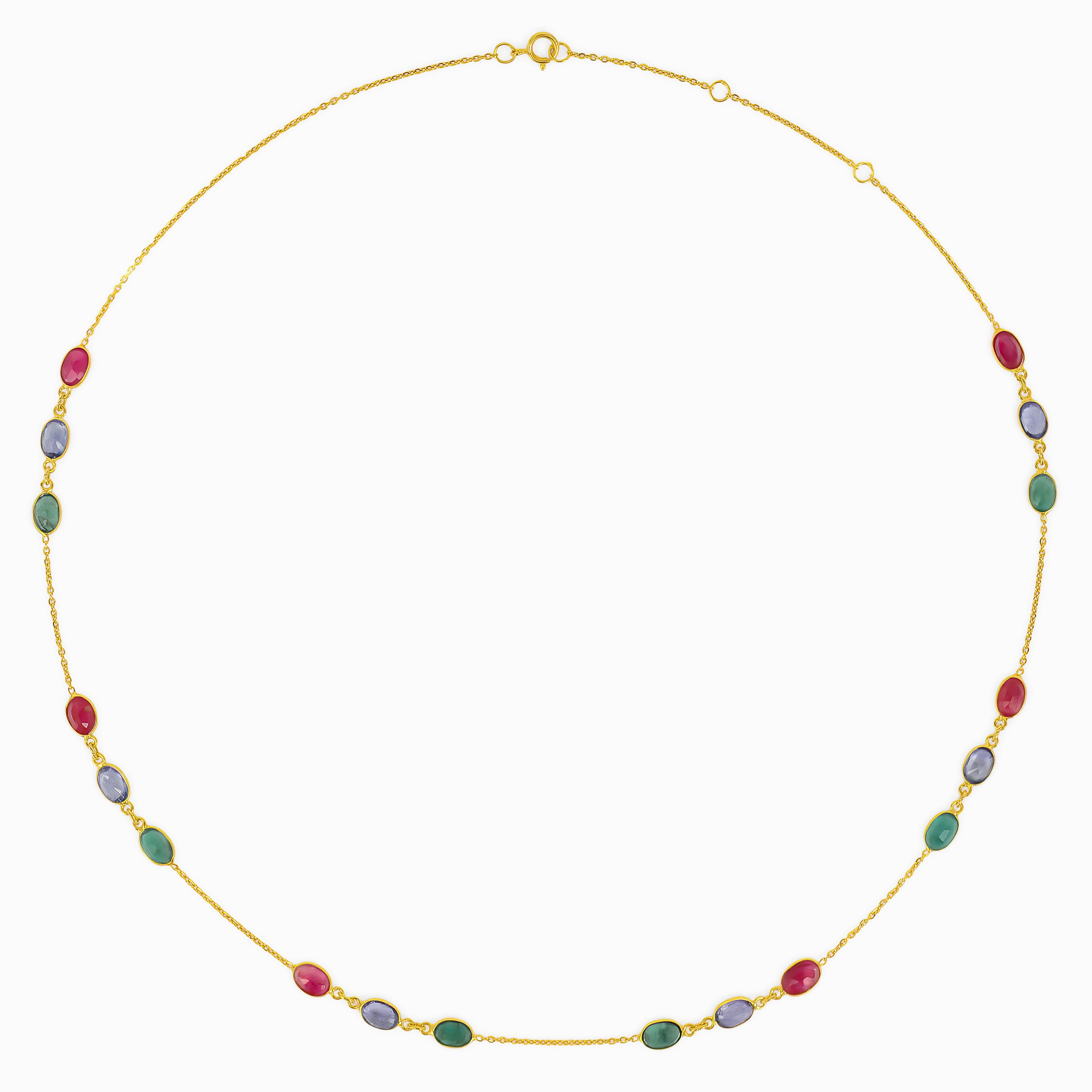 Yellow Gold Chain Necklace with Sapphire Stones