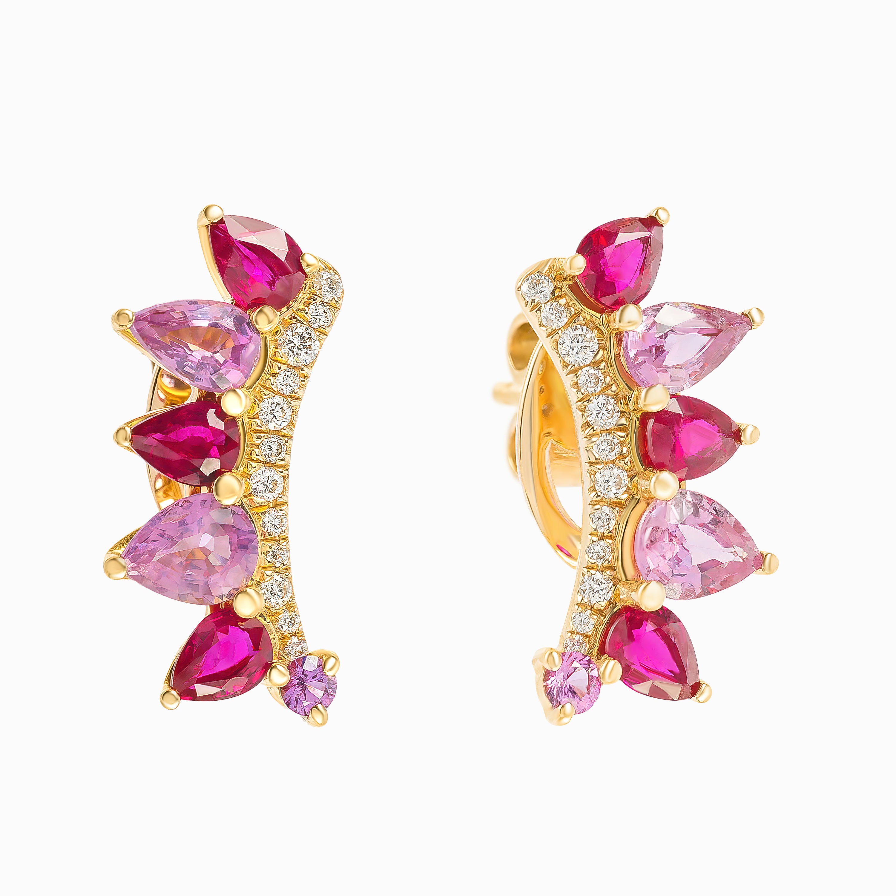 Earrings Yellow Gold Stud Earrings with Diamond, Sapphire Stones Sapphire Stones