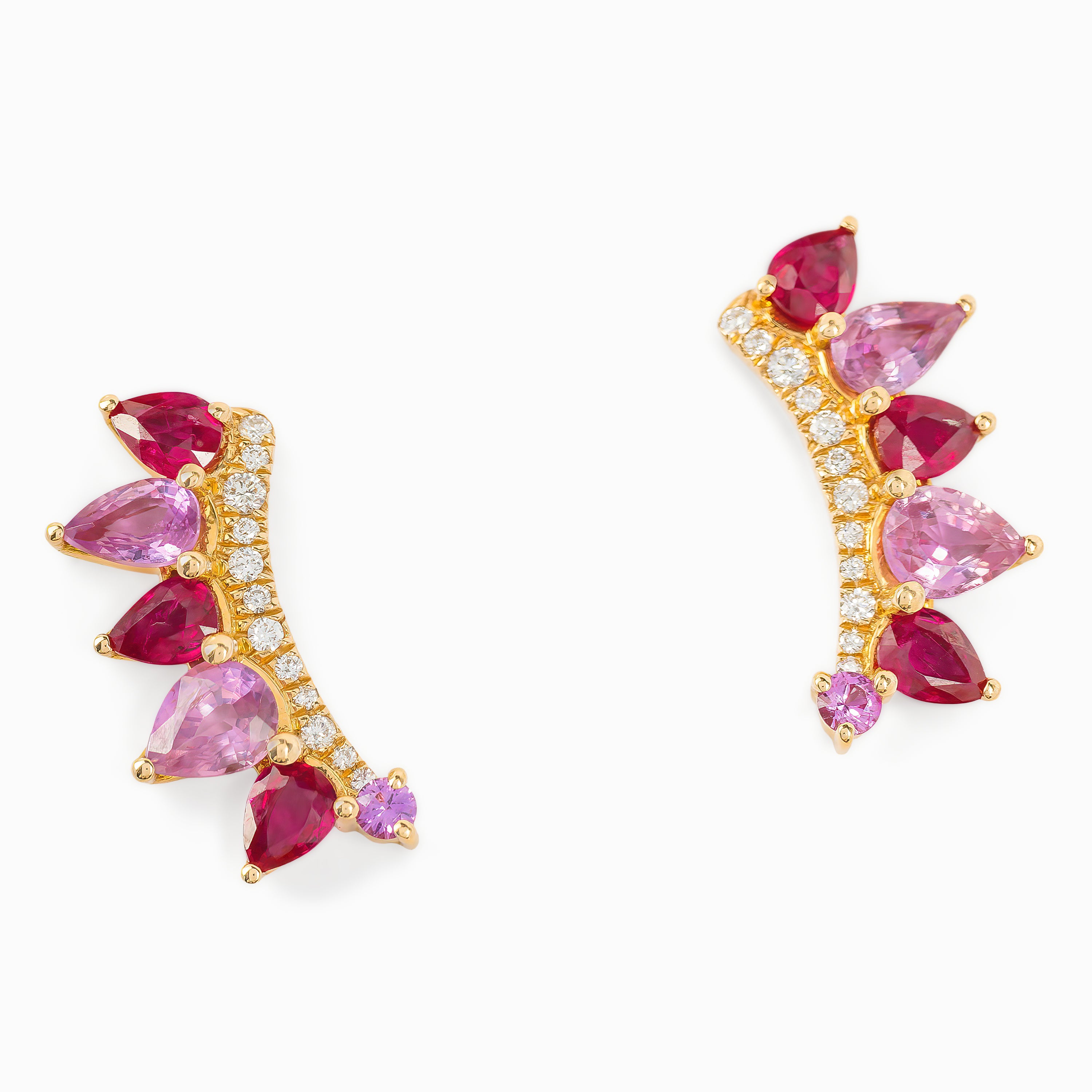 Earrings Yellow Gold Stud Earrings with Diamond, Sapphire Stones Sapphire Stones