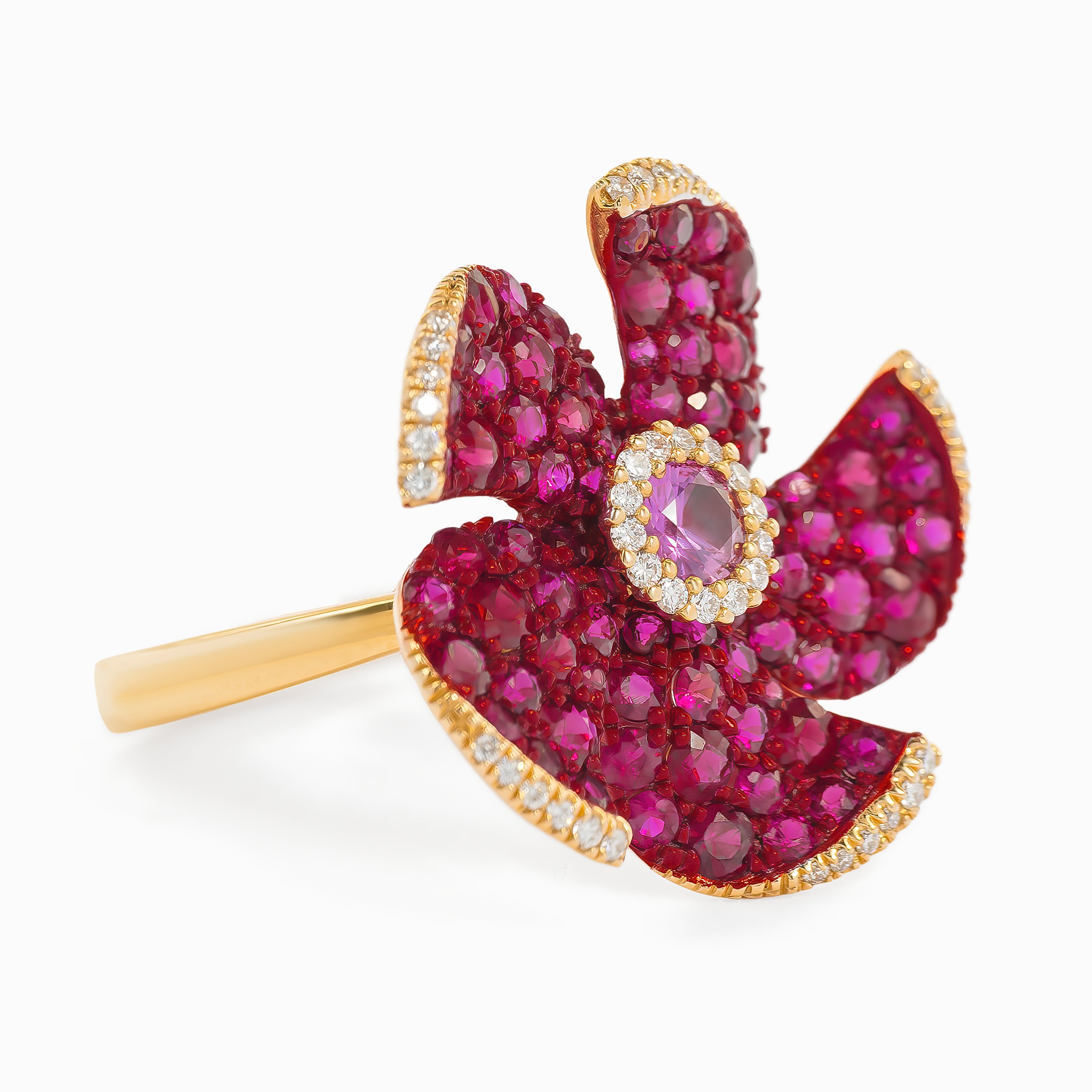 Rose Gold Ring with Ruby, Sapphire Stones