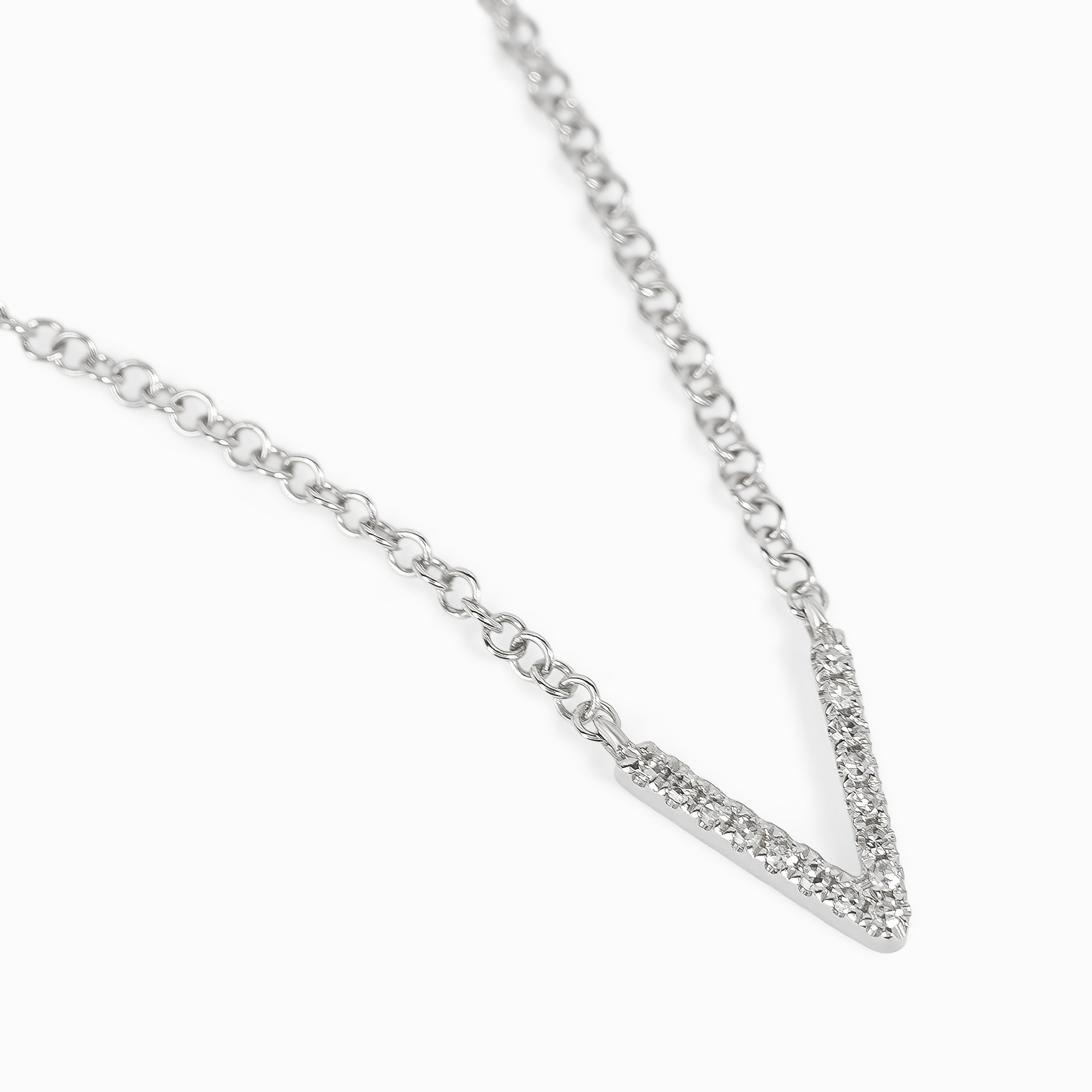 Letter V White Gold Pendant Initial Necklace with Diamond Only Stones