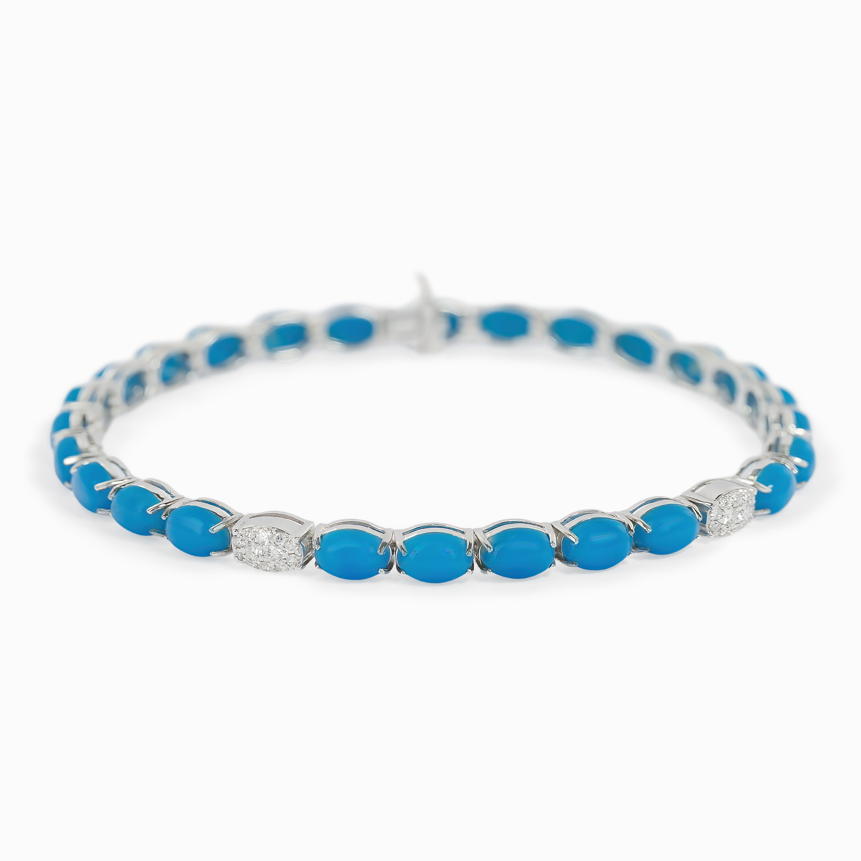 White Gold Gemstone Bracelet with Diamond, Turquoise Stones
