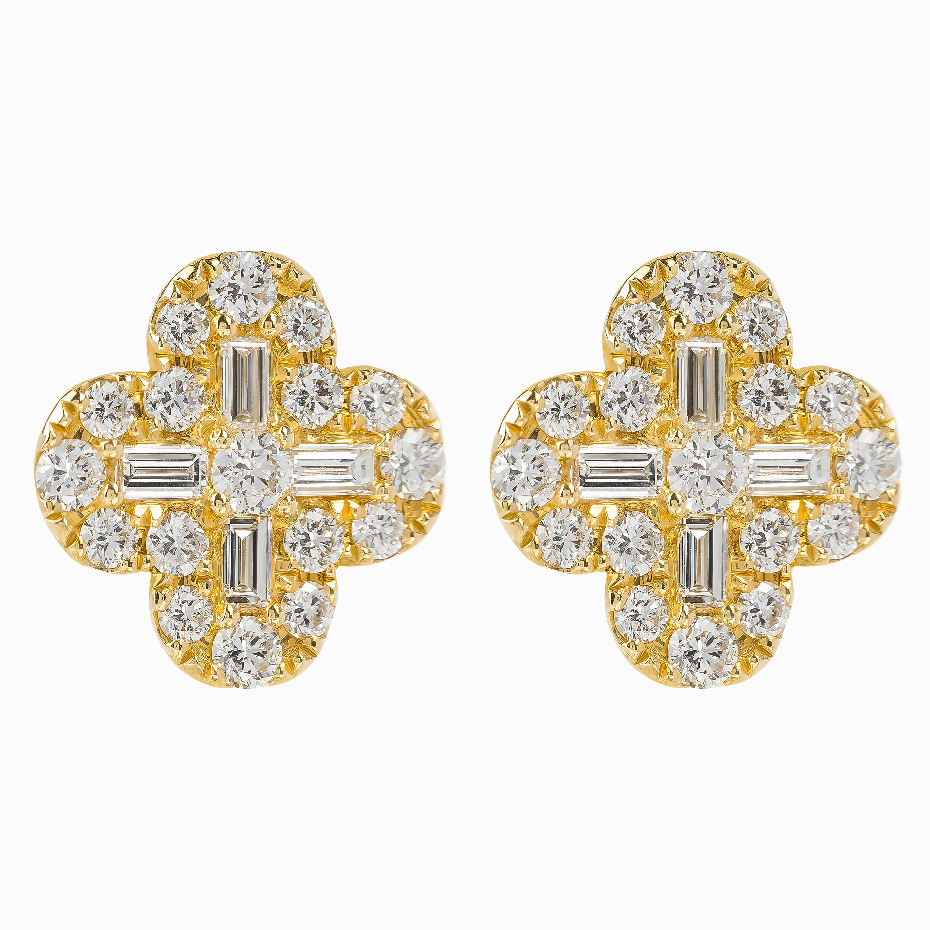 Yellow Gold Stud Earrings with Diamond Only Stones
