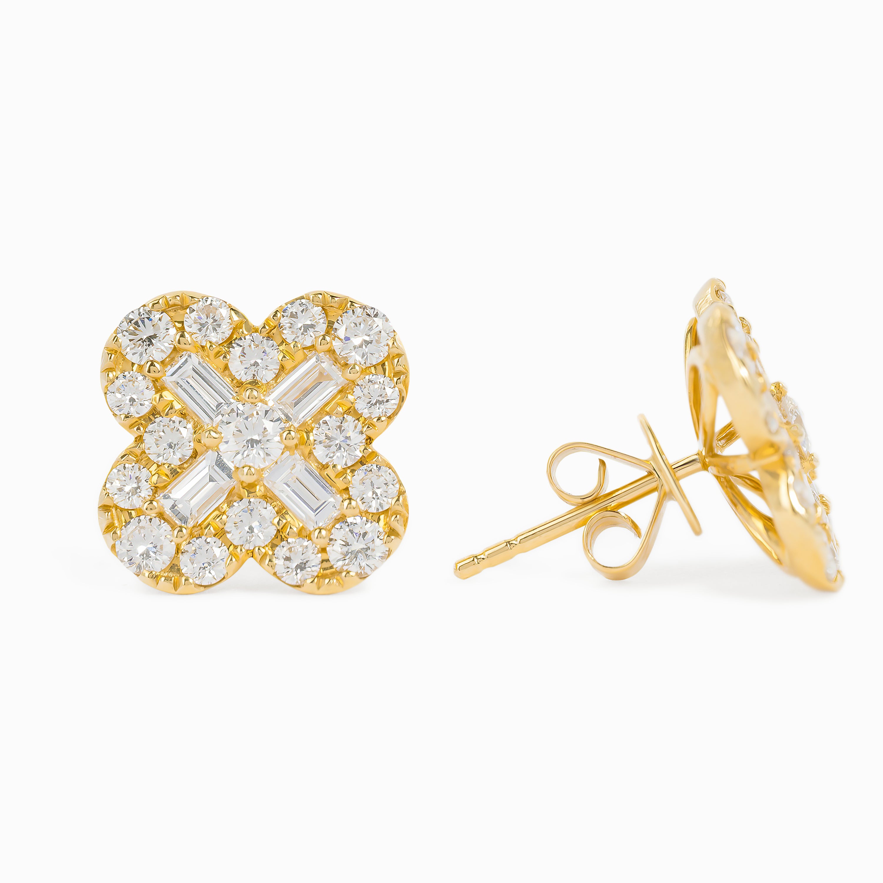 Yellow Gold Stud Earrings with Diamond Only Stones