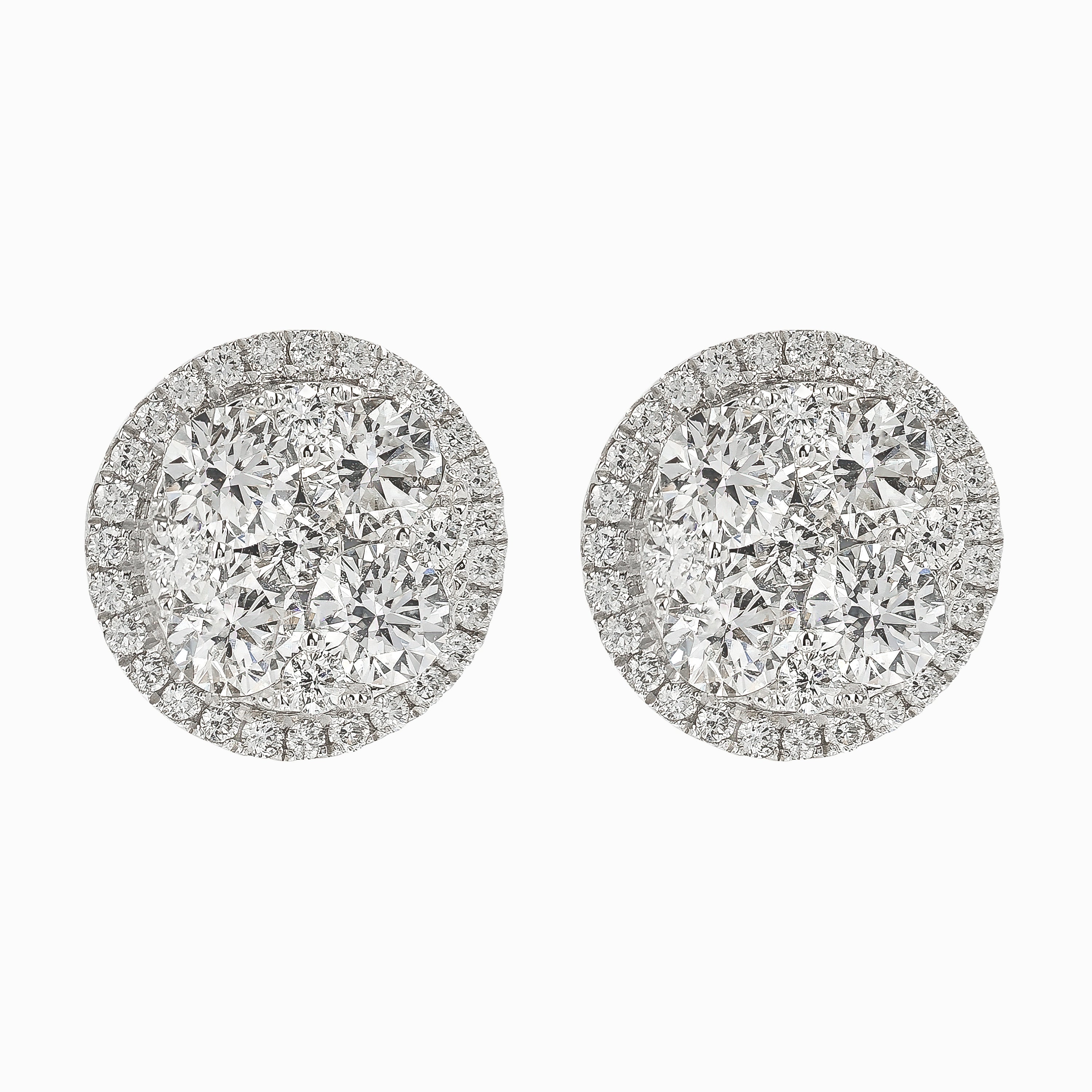 White Gold Stud Earrings with Diamond Only Stones