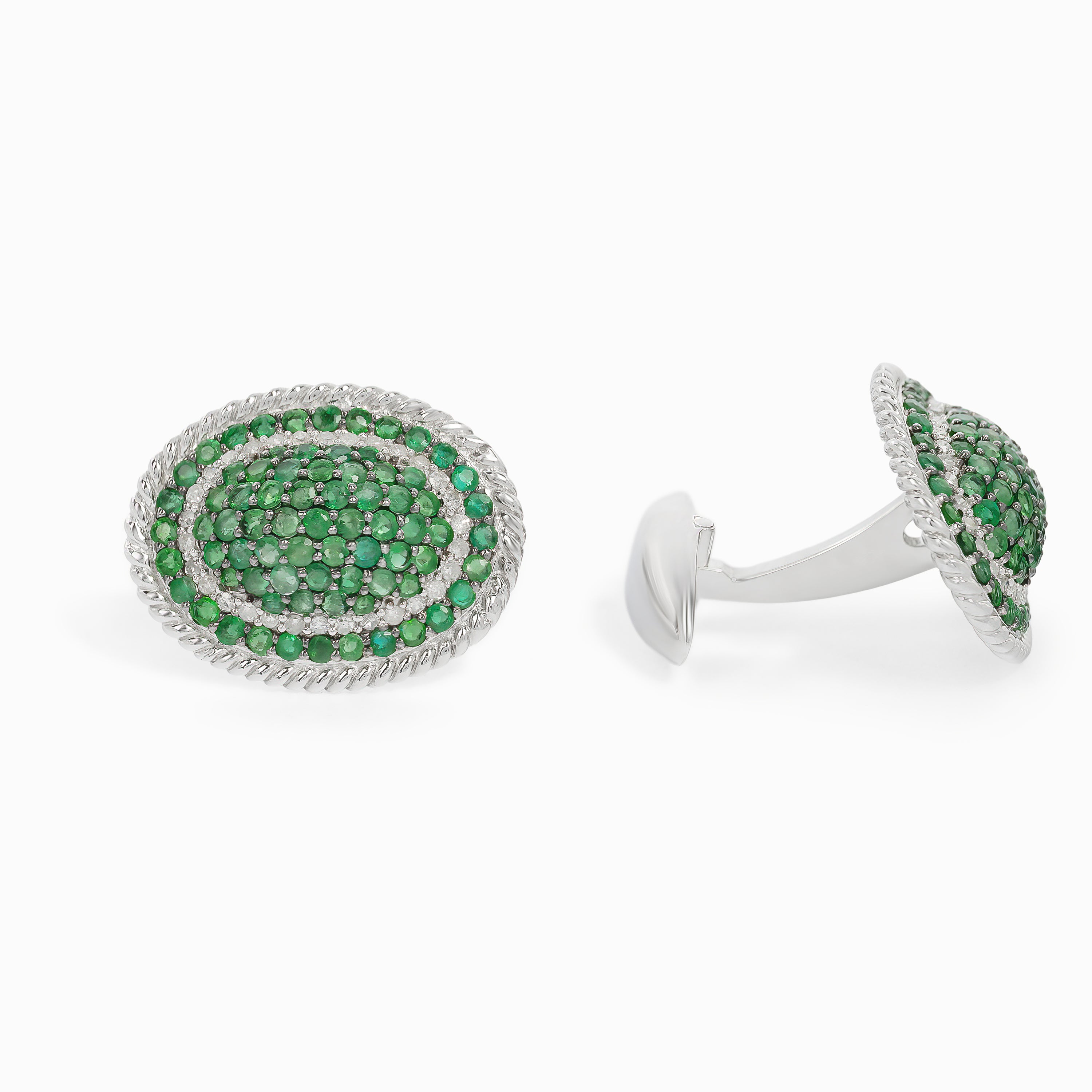 White Gold Cufflinks with Diamond, Emerald Stones