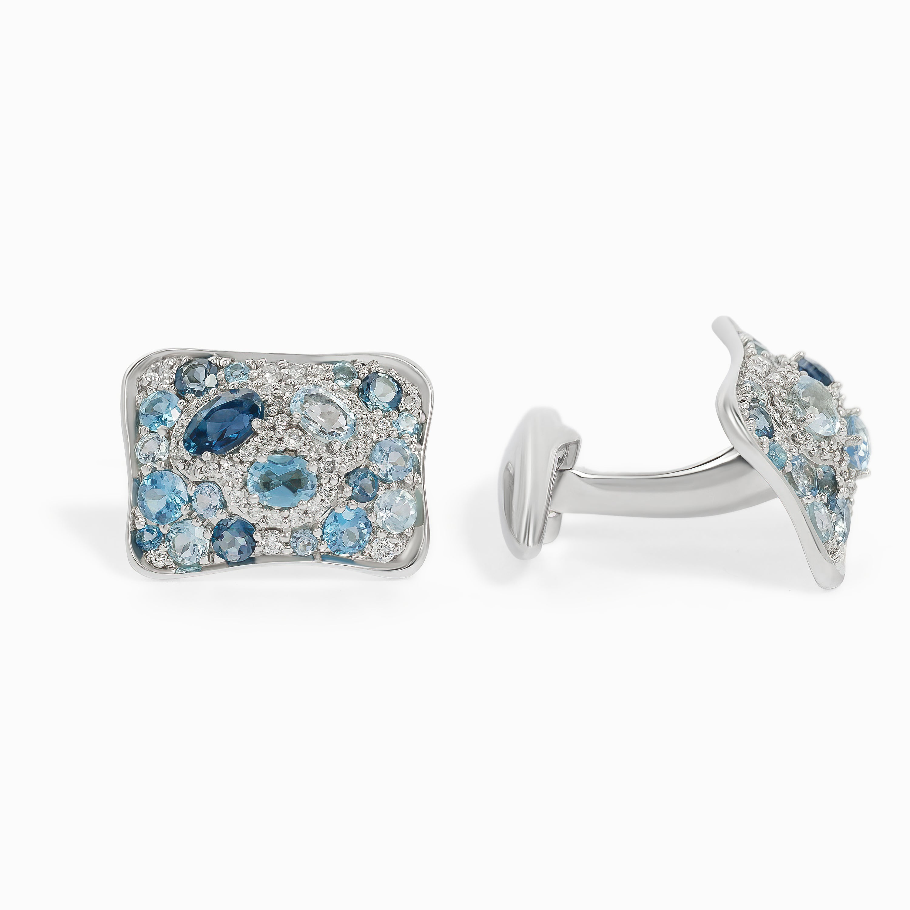 White Gold Cufflinks with Sapphire, Topaz Stones