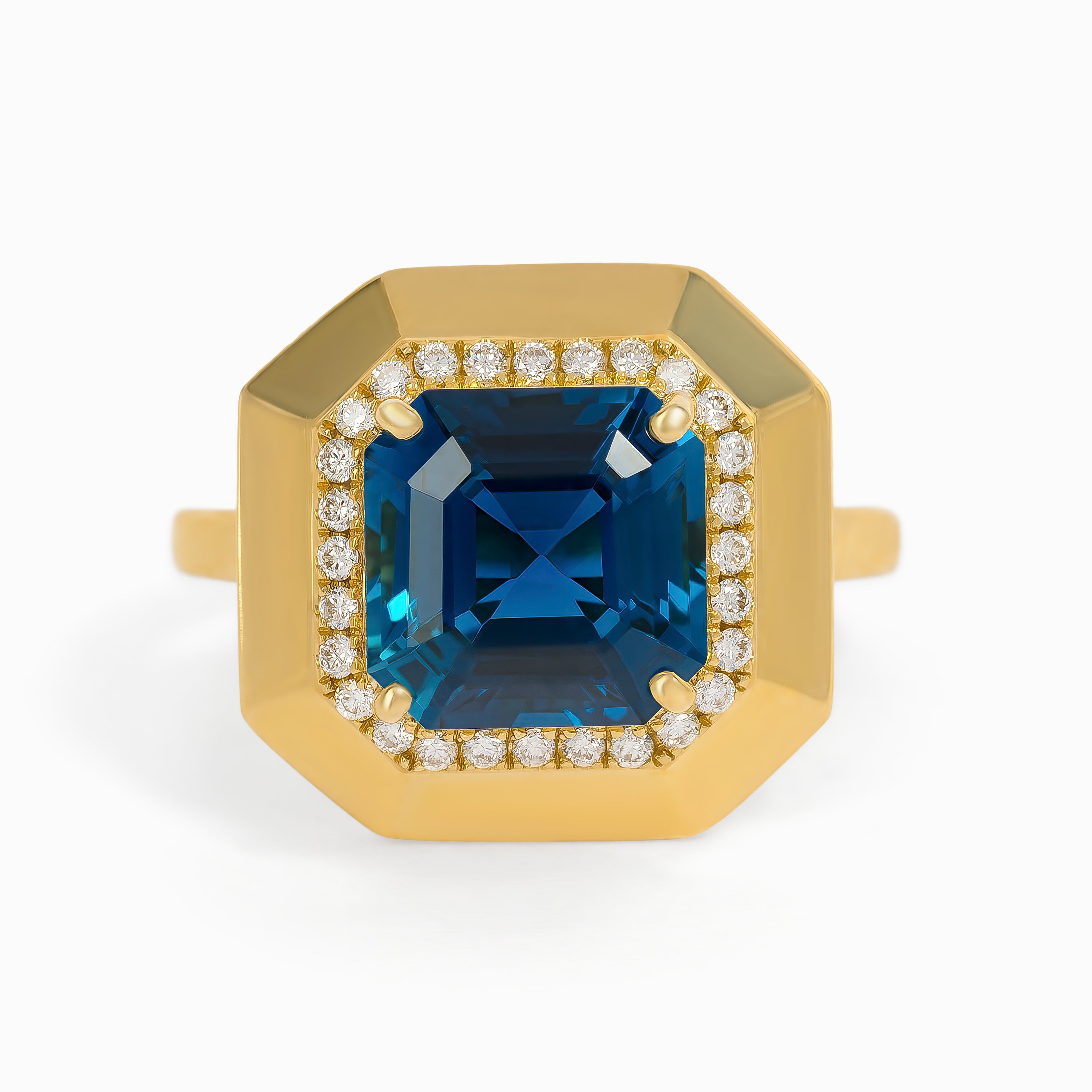 Yellow Gold Ring with Diamond, Topaz Stones