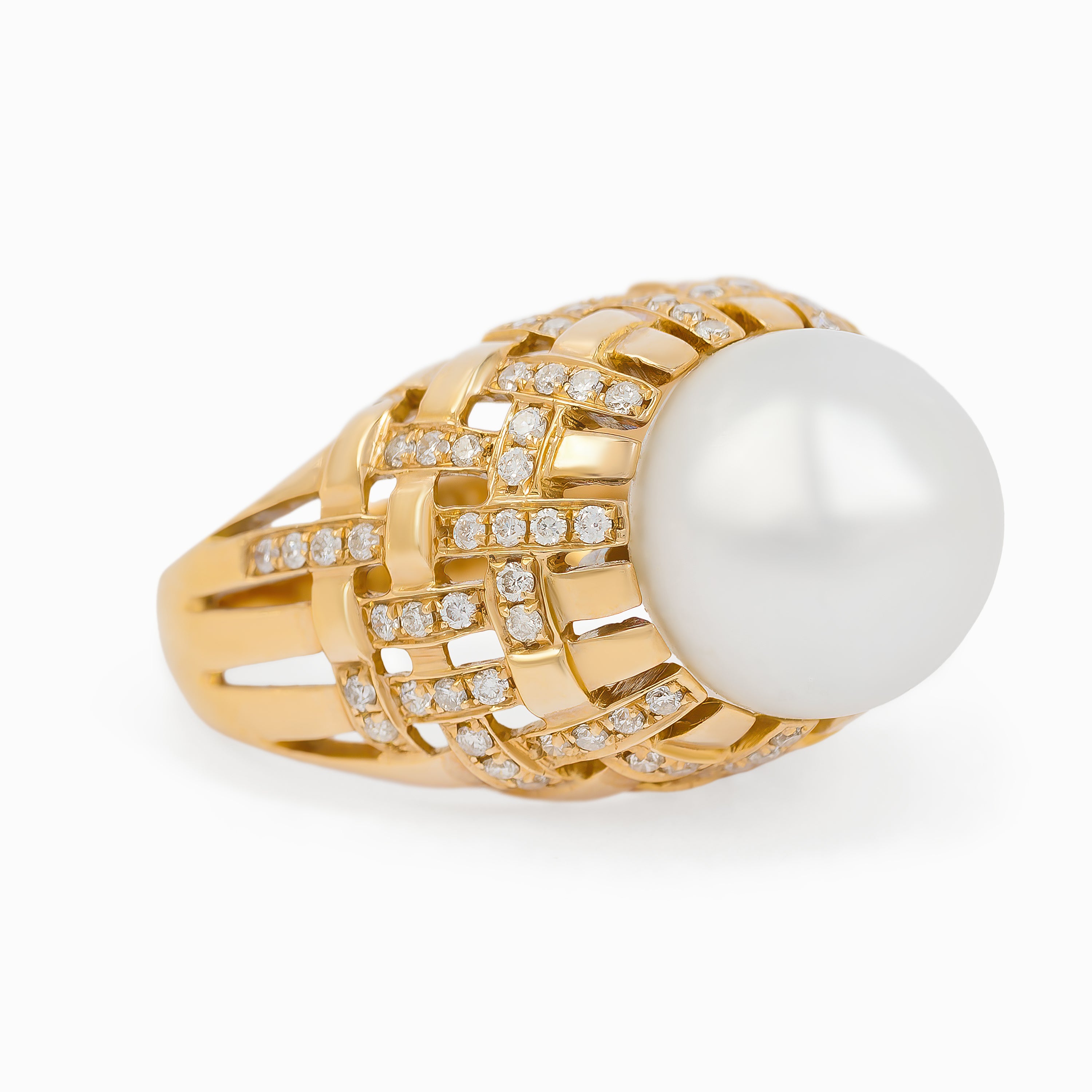 Yellow Gold Ring with Diamond, Pearl Stones