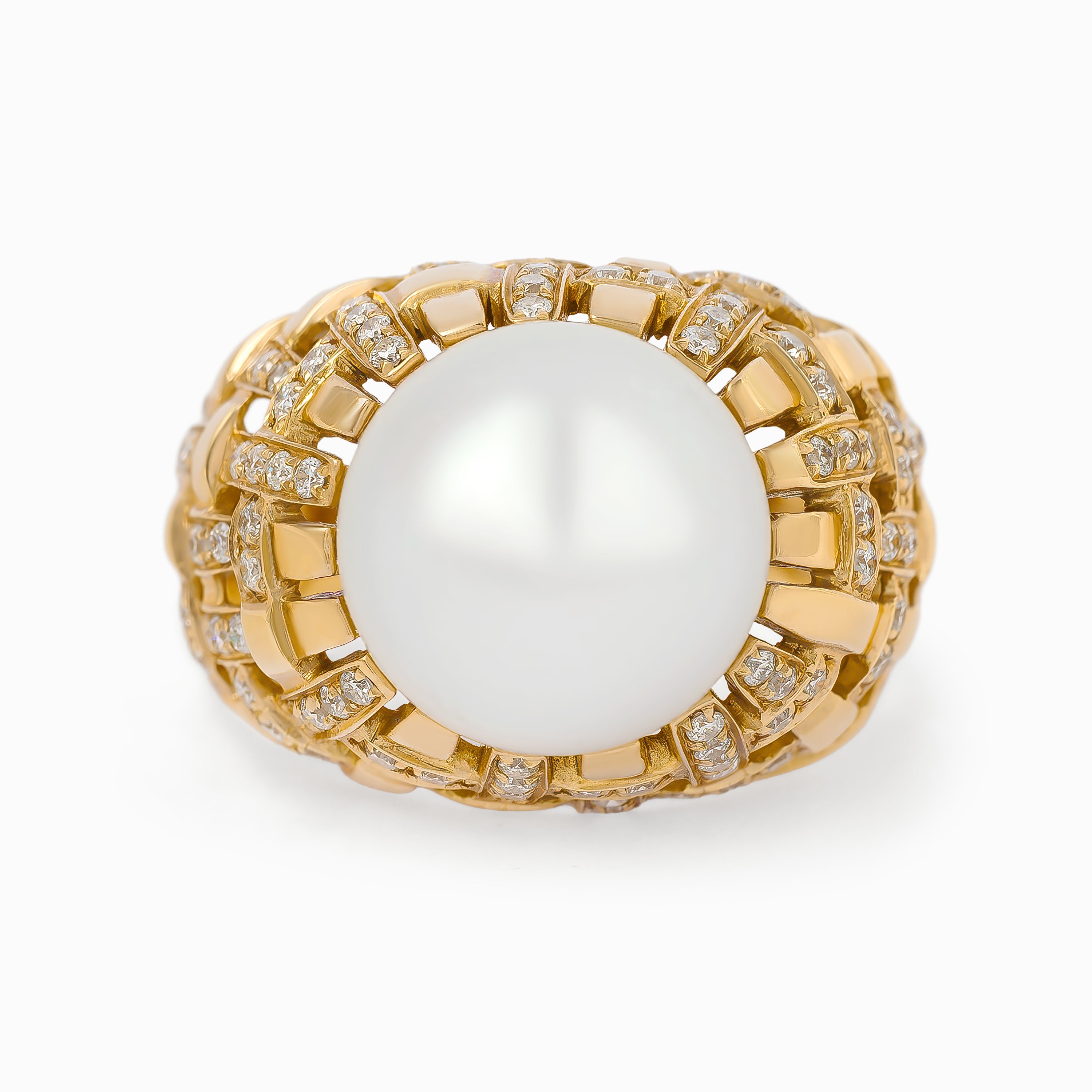 Yellow Gold Ring with Diamond, Pearl Stones